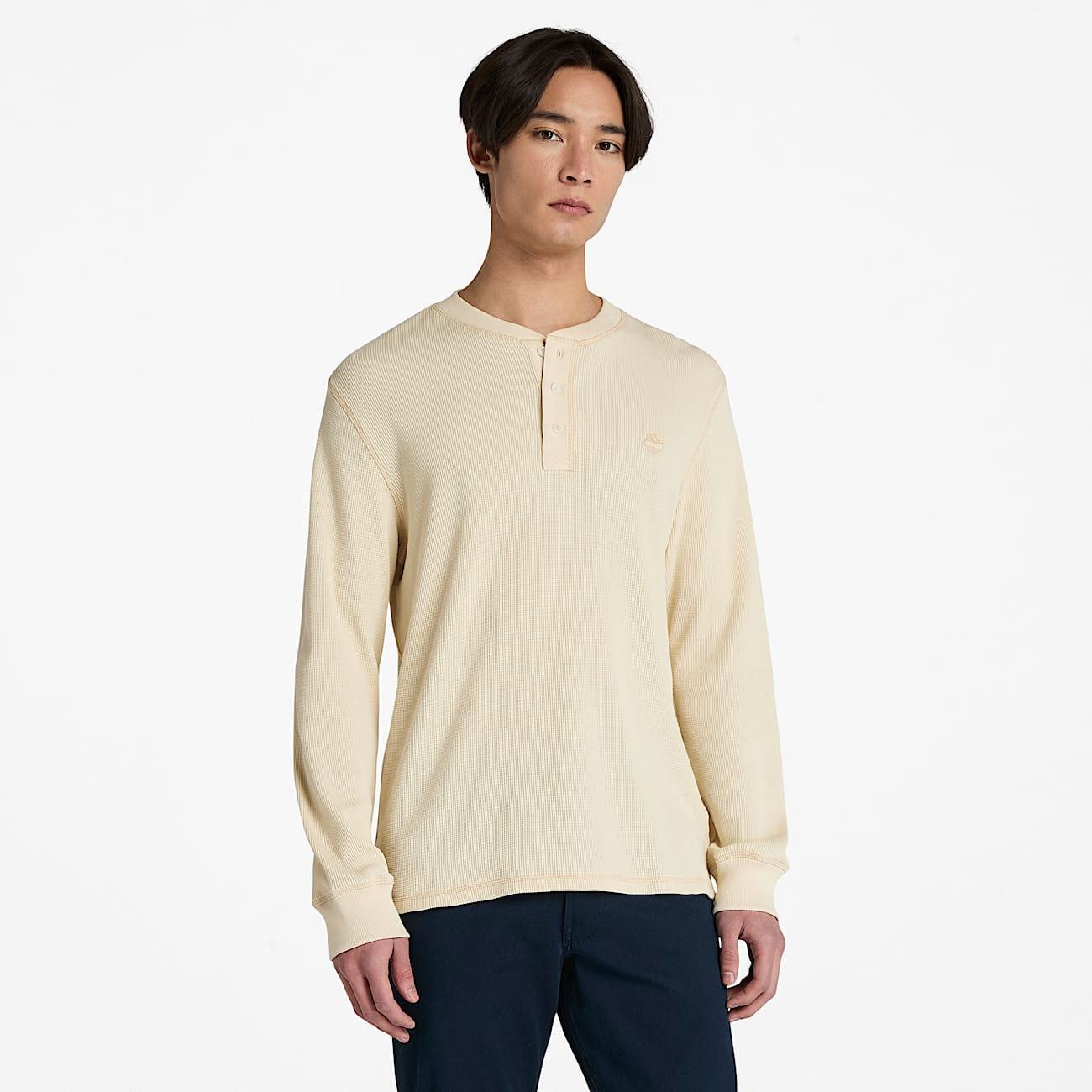 Men's Wharf River Waffle Henley Long-Sleeve Polo Shirt - 2
