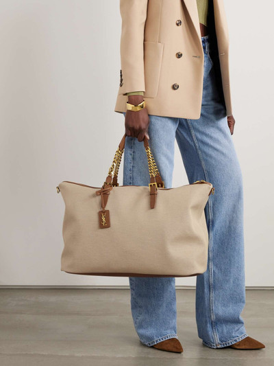 SAINT LAURENT Chain embellished leather-trimmed canvas weekend bag outlook