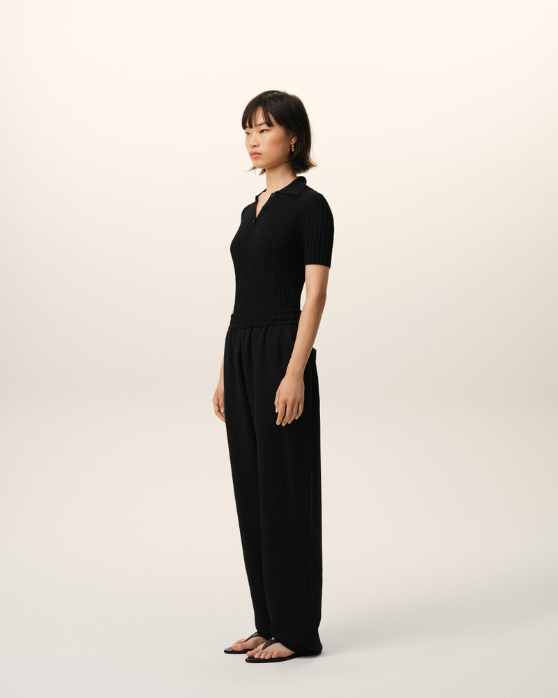 BLACK BLENDED LINEN ELASTICATED WAIST TROUSERS 6