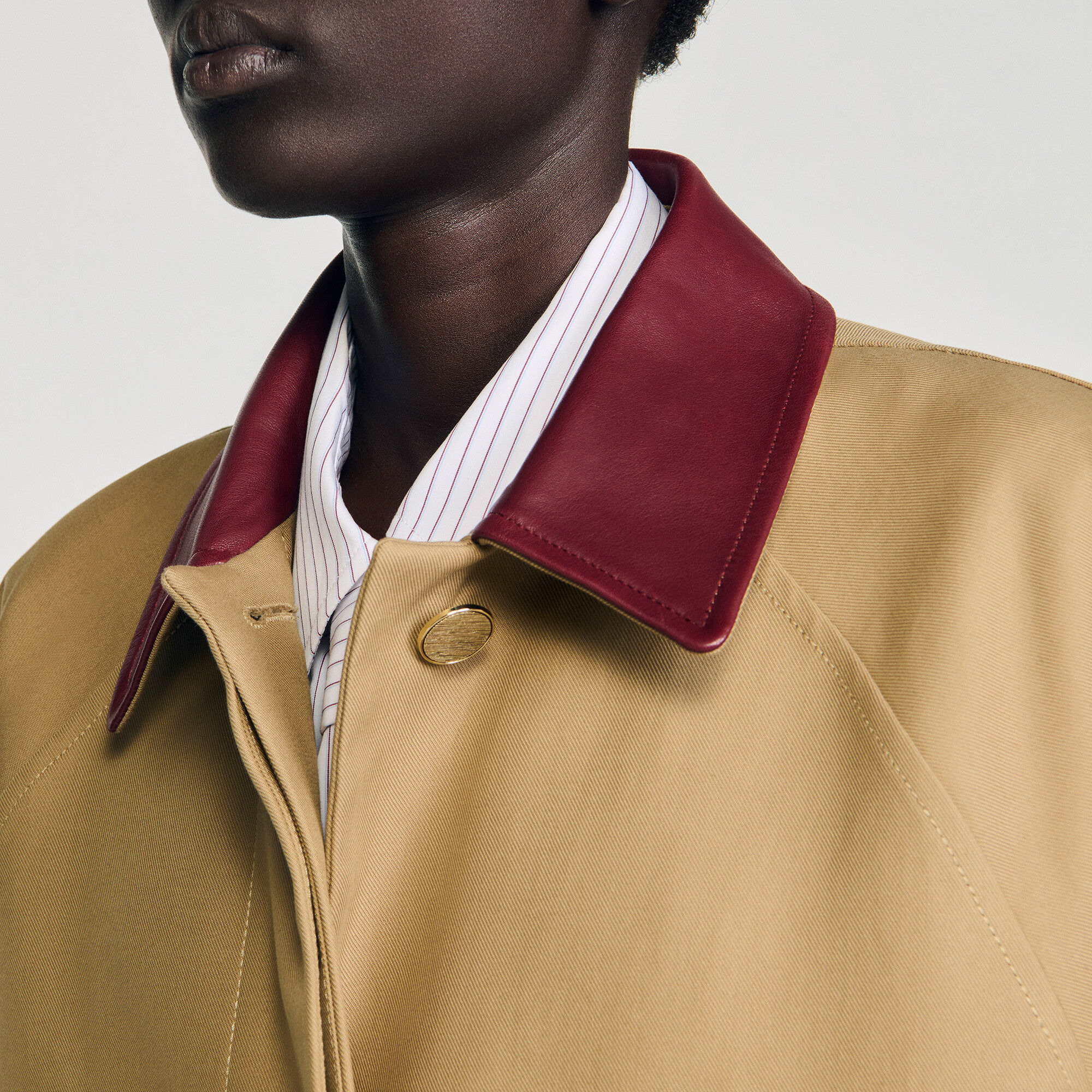 TRENCH COAT WITH LEATHER COLLAR - 3