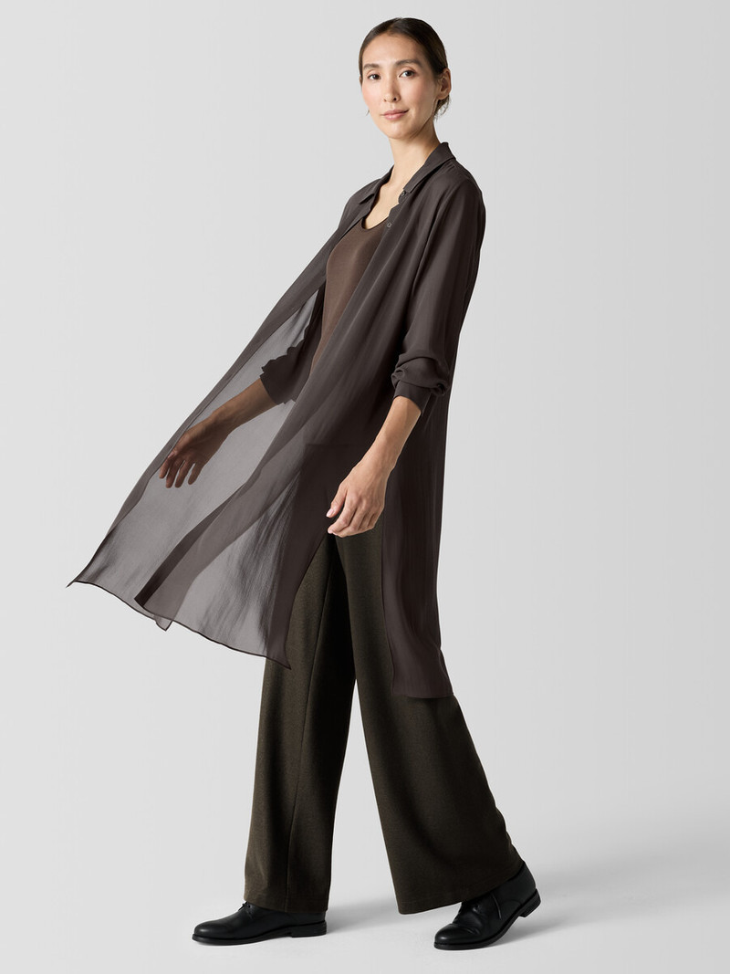 Sheer Silk Georgette Classic Collar Long Shirt 3