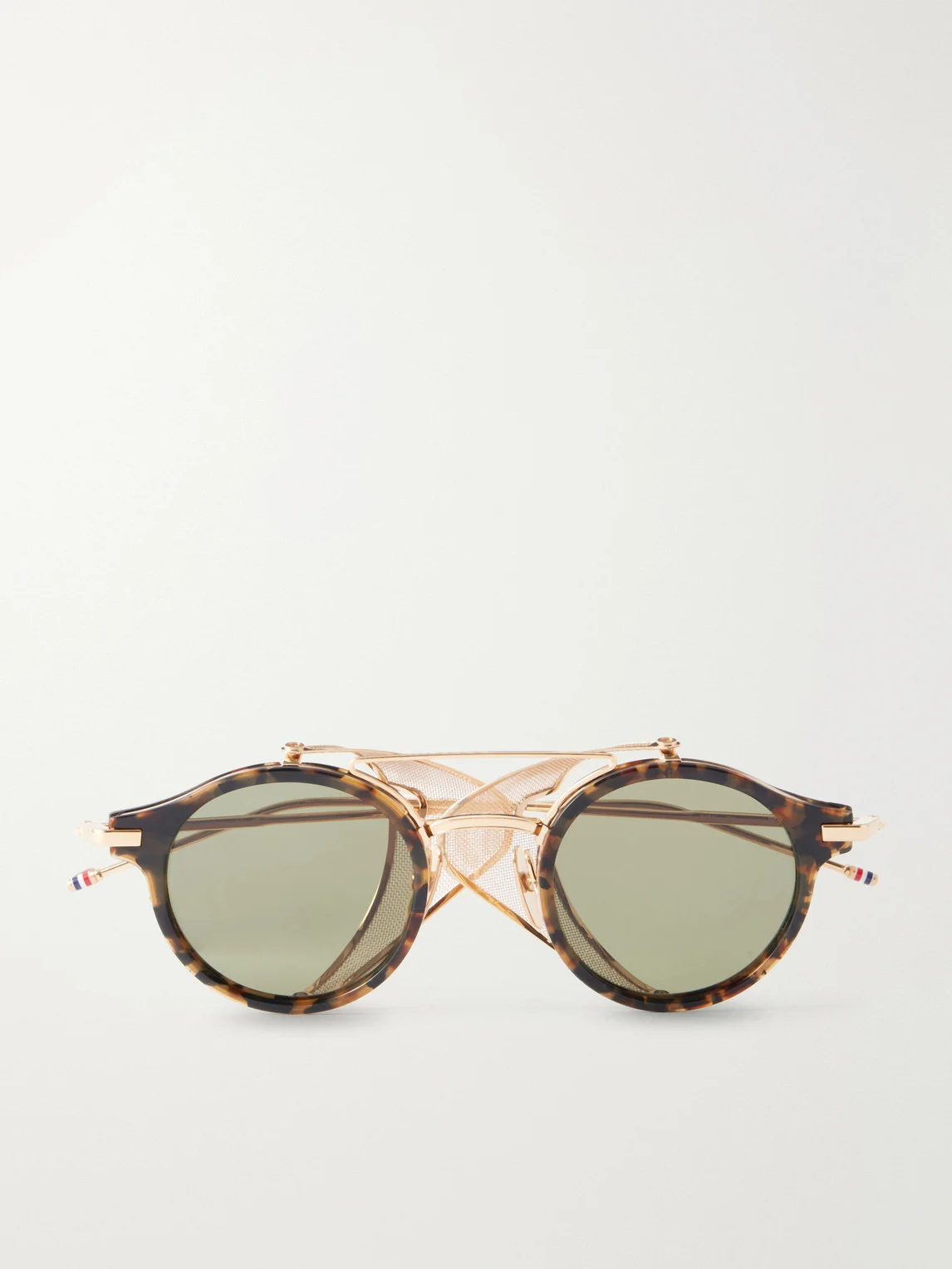 Round-Frame Gold-Tone Titanium and Tortoiseshell Acetate Sunglasses - 1