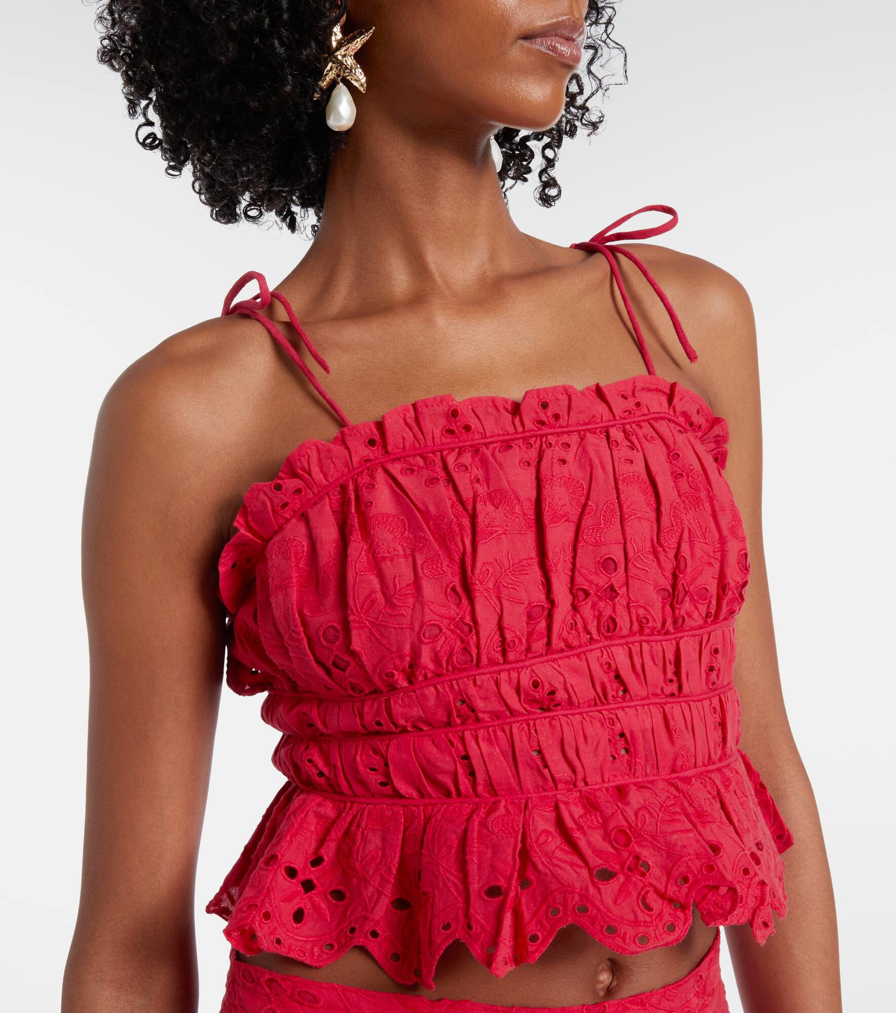 Broderie anglaise cropped cotton top - 4