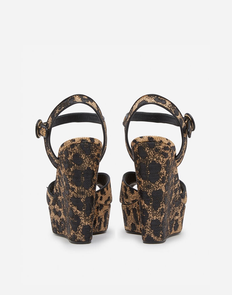 Raffia leopard print wedge sandals - 3