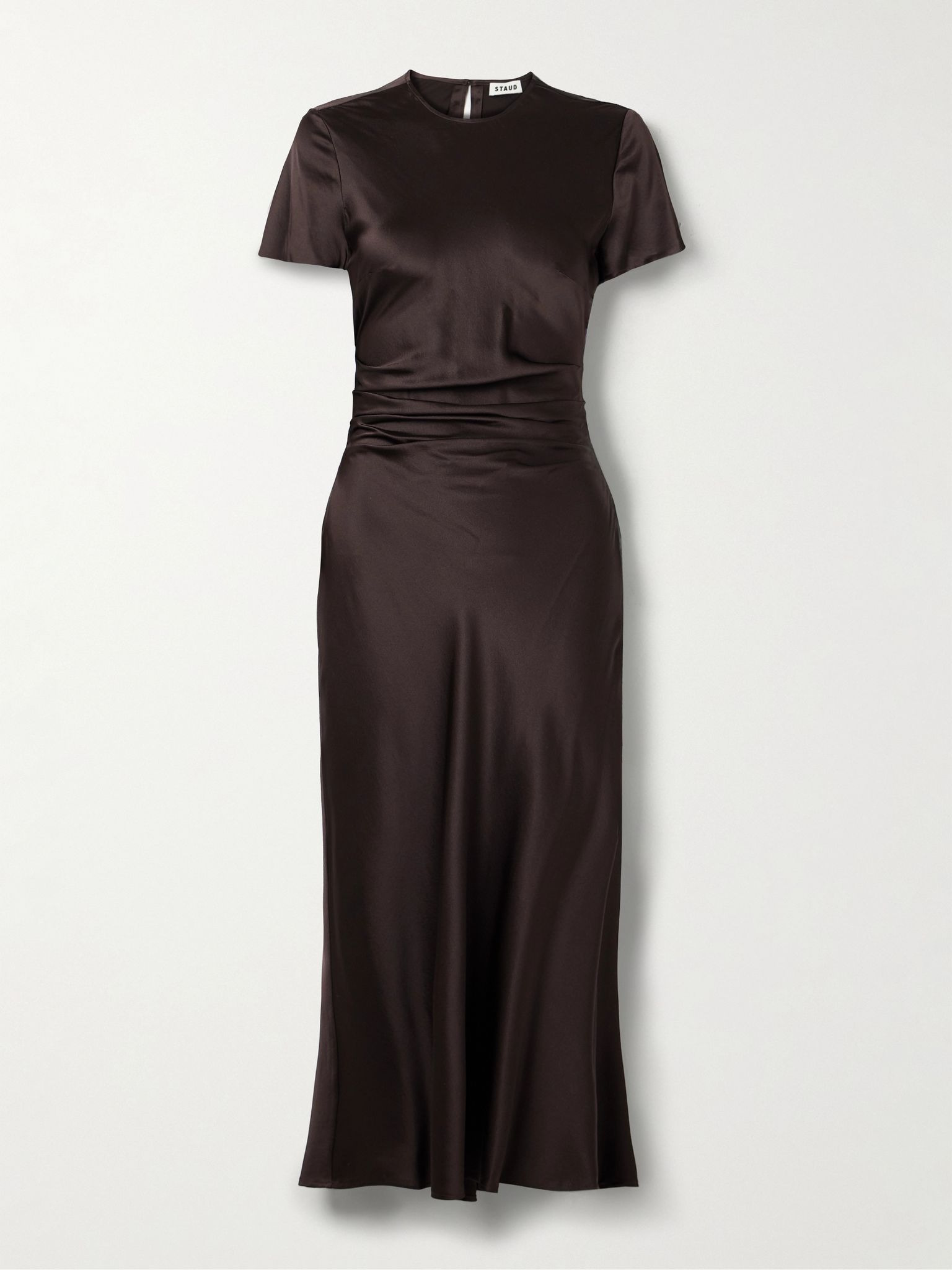 Marcel ruched stretch-silk charmeuse midi dress Dark brown - 1