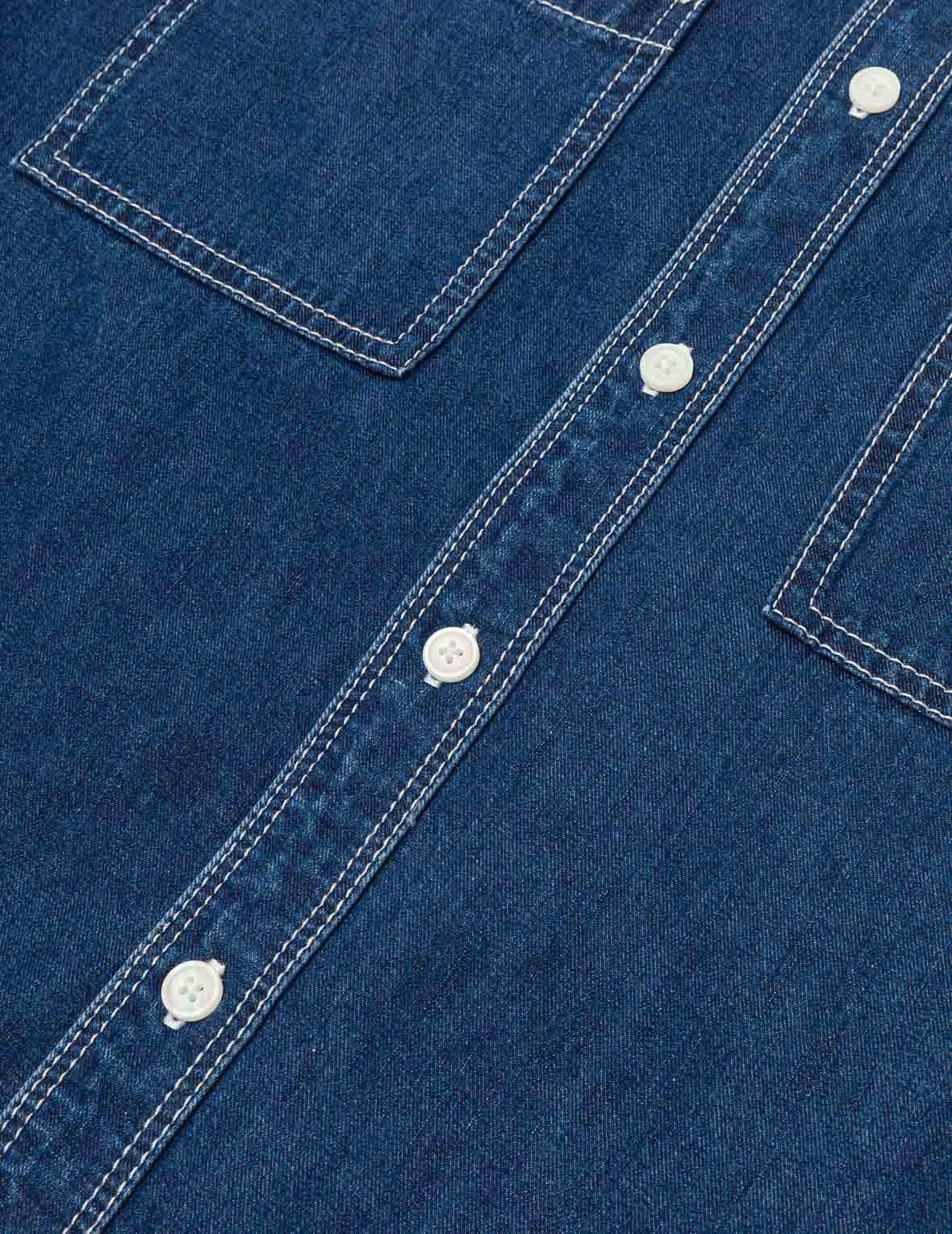 Logo Embroidery Fashion Fit Denim Short-Sleeves Shirt - 8