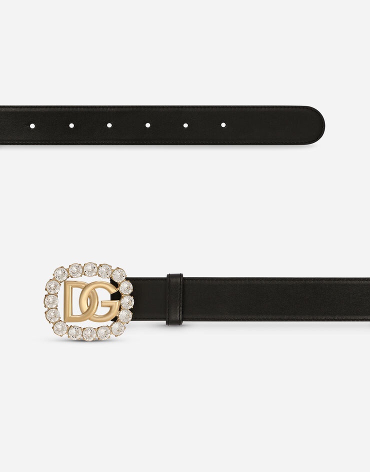 Calfskin belt with DG logo and rhinestones - 2