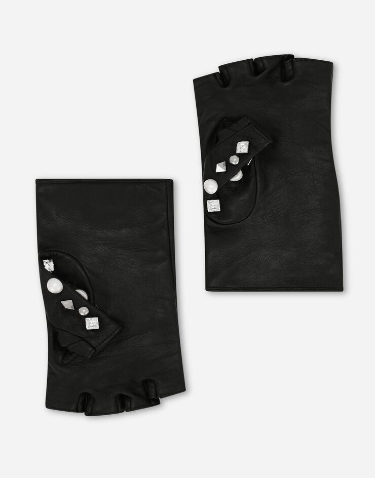 Nappa leather gloves with embellishment and DG logo - 3