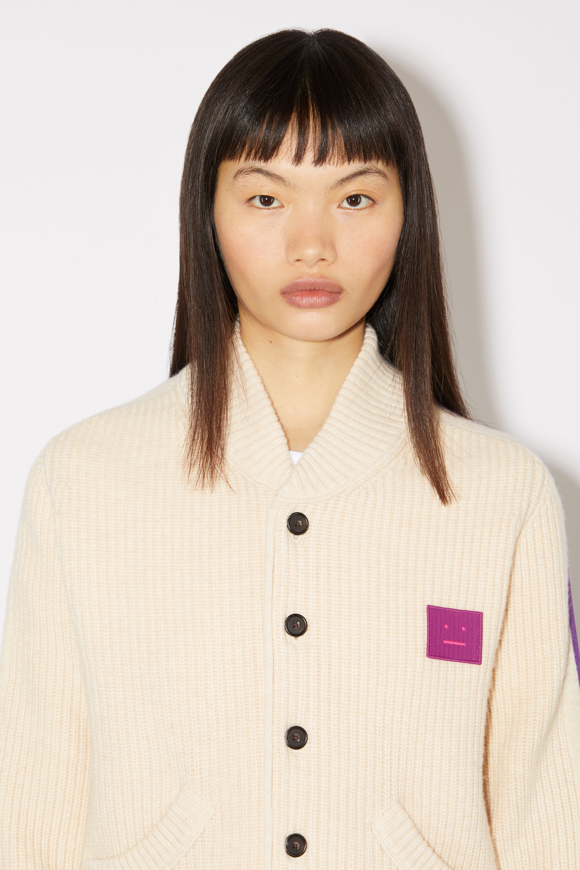 Crew neck cardigan - Oatmeal melange - 5