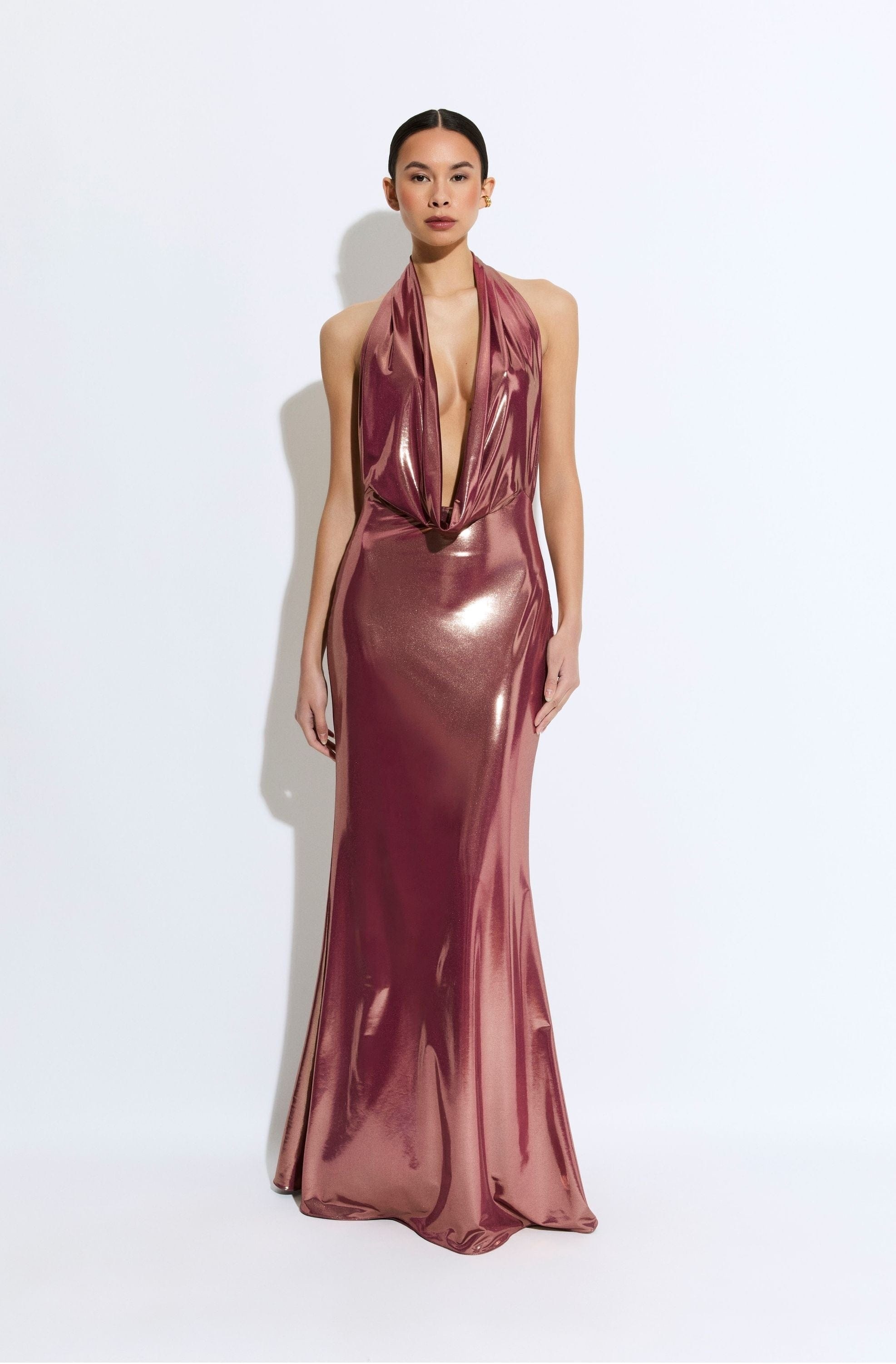Coated Jersey Cowl Neck Gown - 2