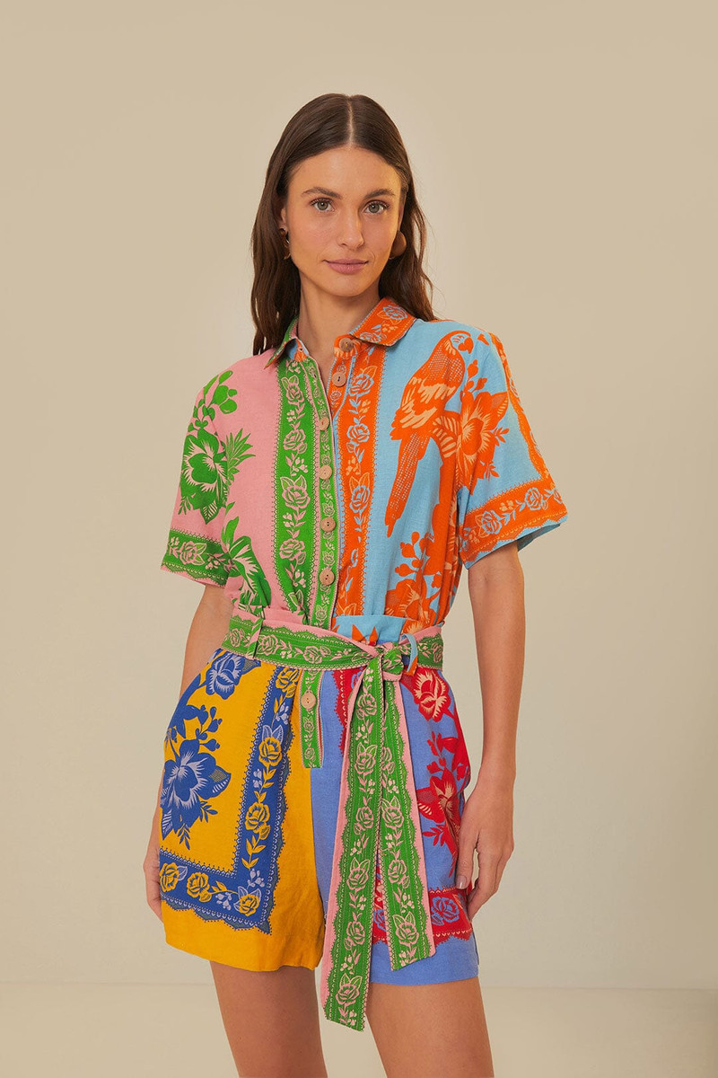 FARM RIO Mixed Lace Garden Scarves Romper outlook