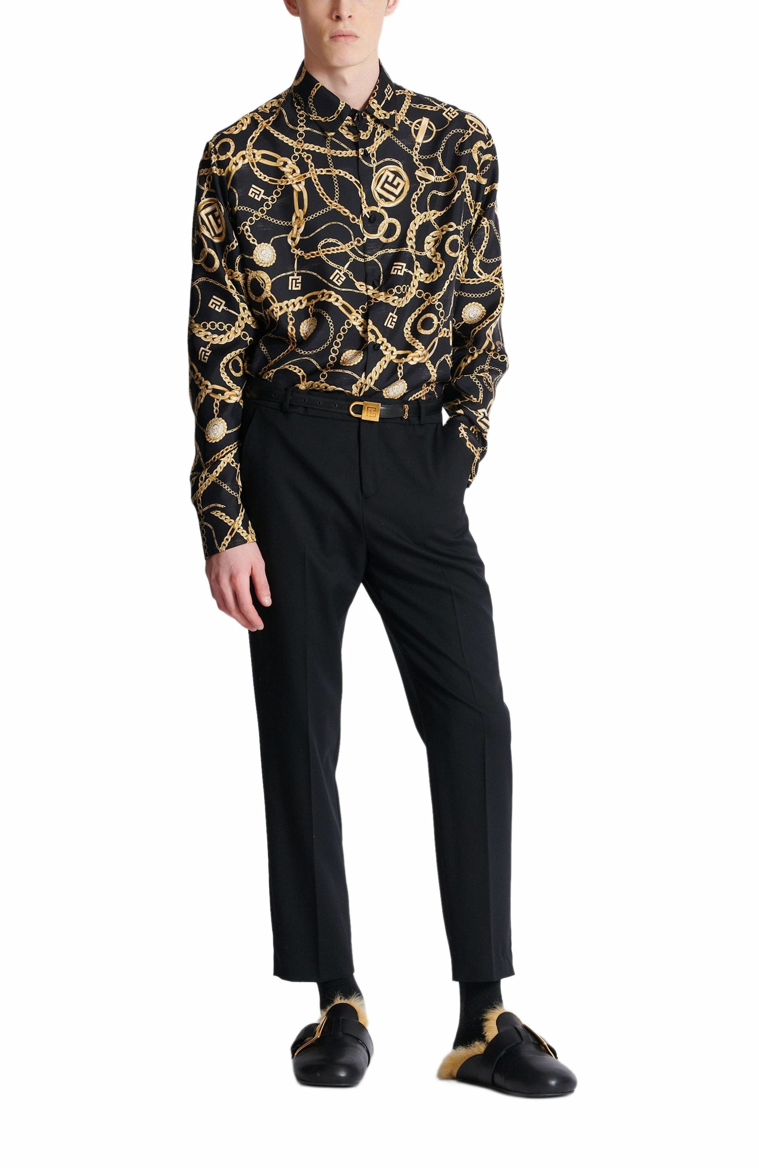 Balmain Printed silk shirt with Chaînes pattern in Multicolor at Nordstrom - 3