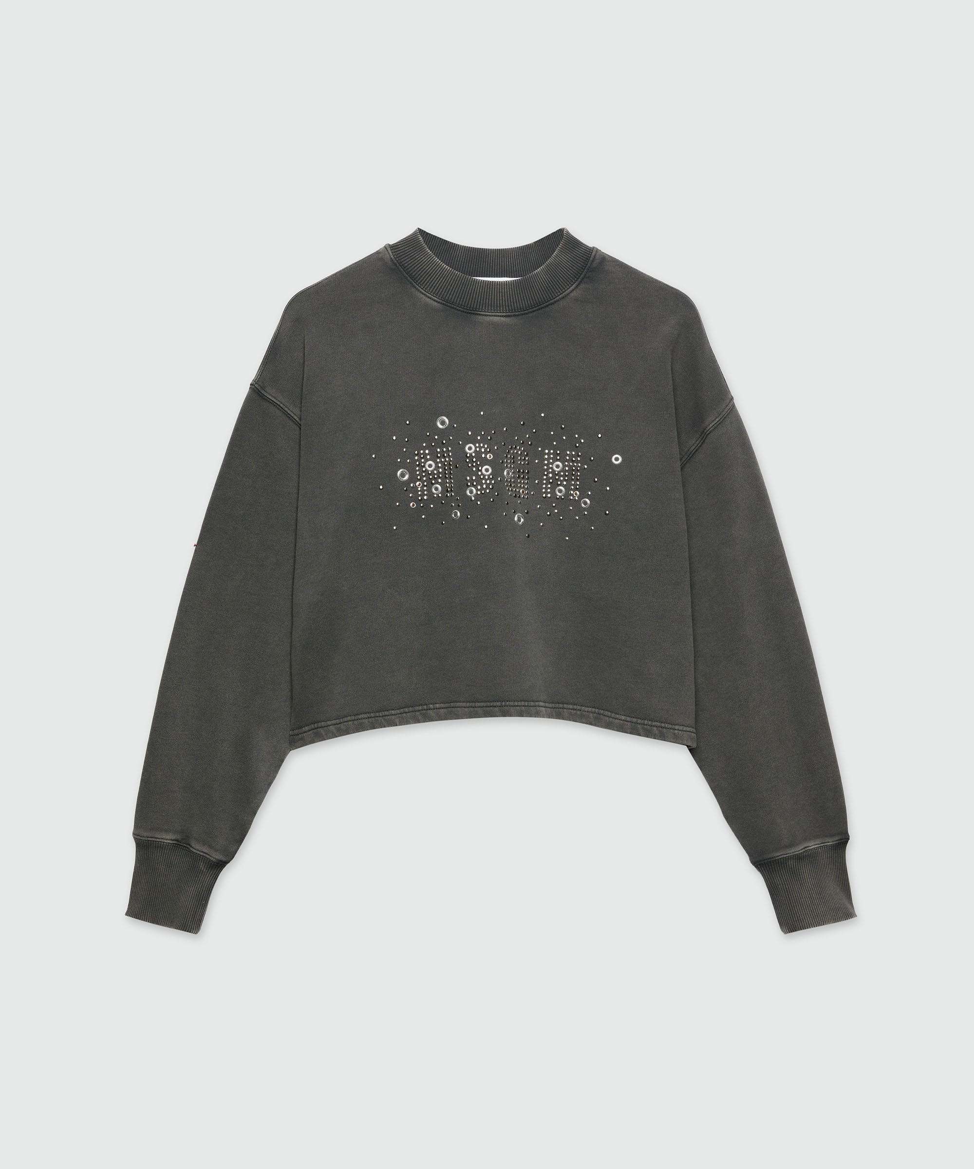 Pre-washed effect crop sweatshirt with studs - 1