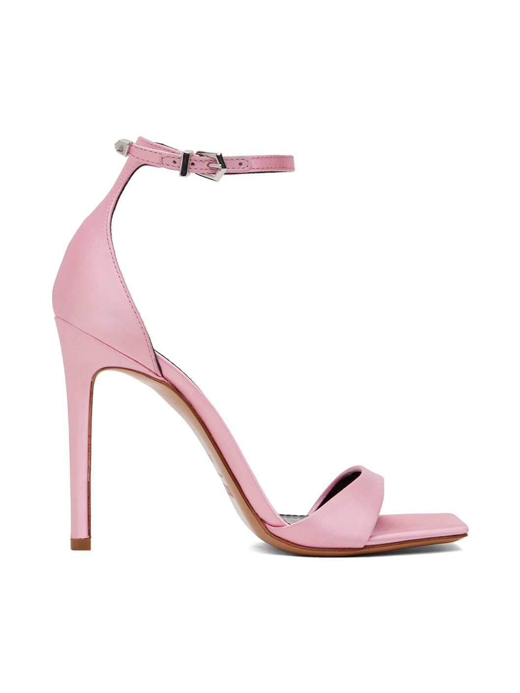 Pink Satin Stiletto Heeled Sandals - 1
