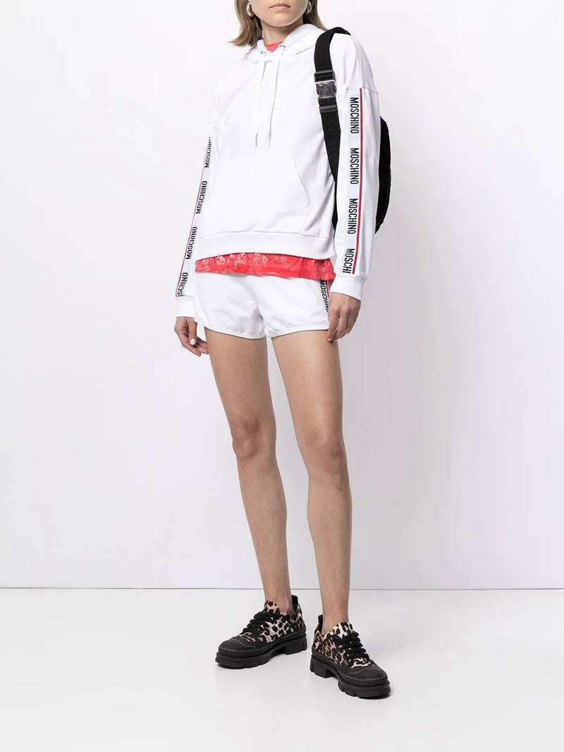 Moschino logo-stripe drawstring hoodie outlook