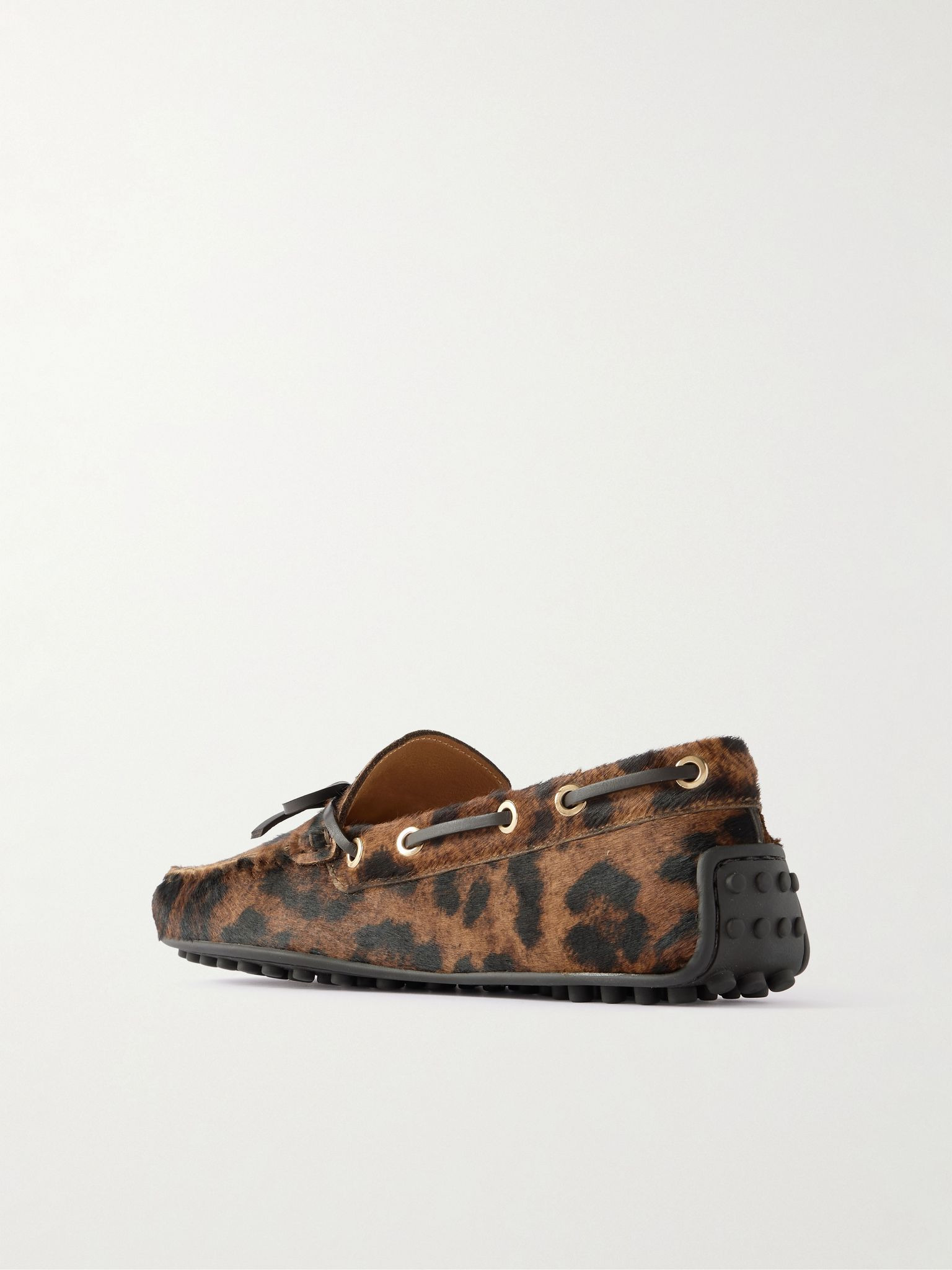 Gommino leather-trimmed leopard-print calf hair boat shoes Leopard print - 3