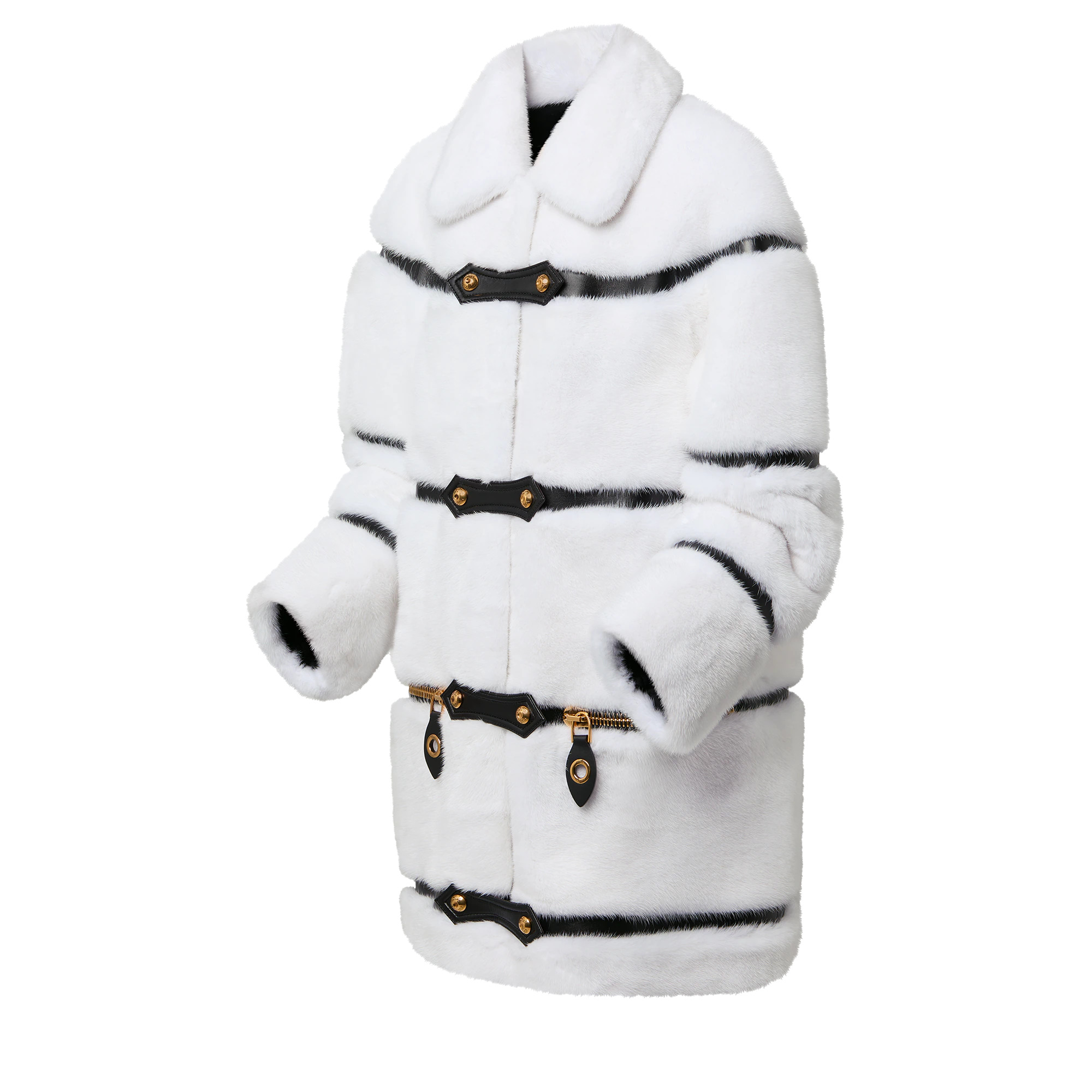 Leather Strip White Mink Coat - 2