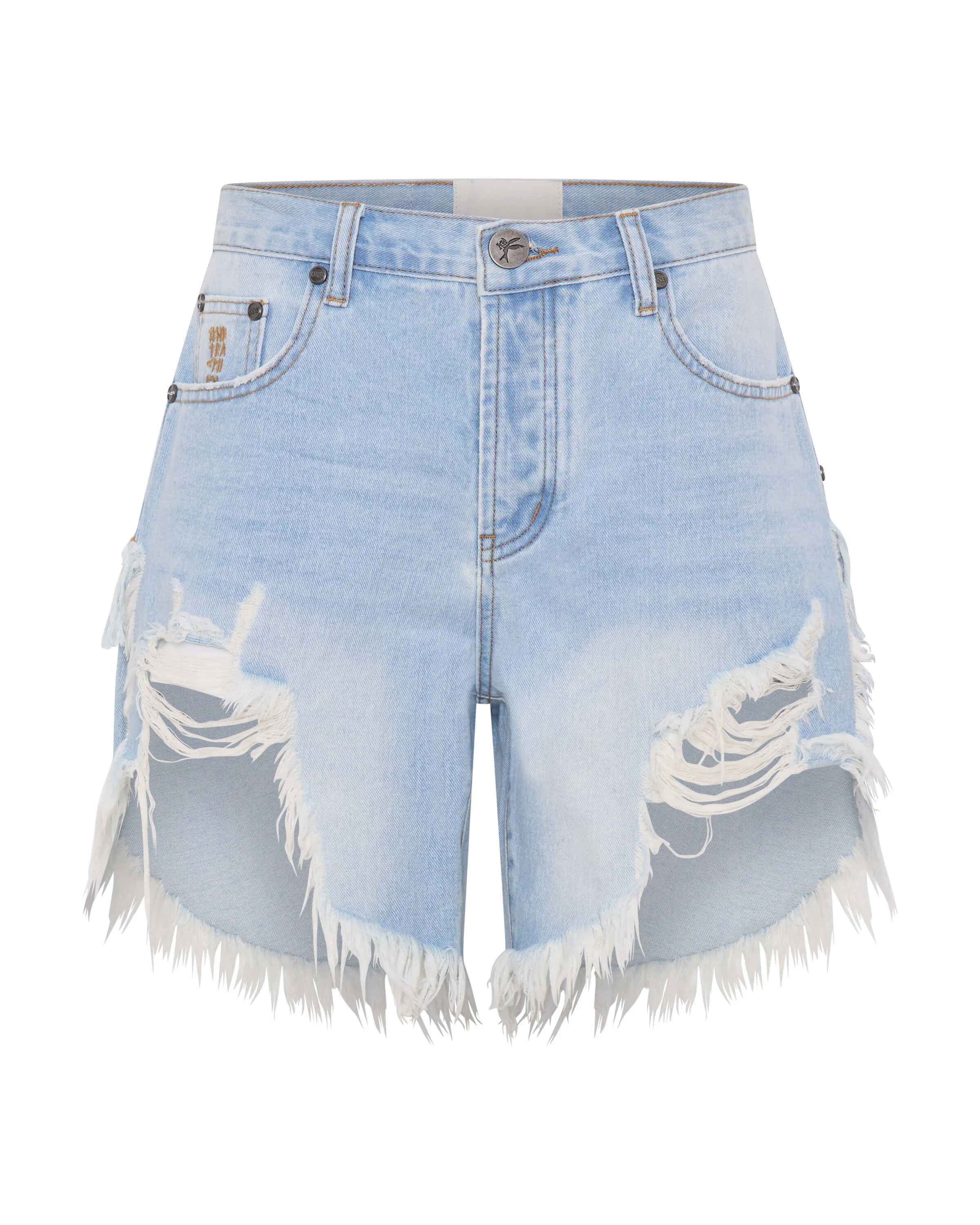 Frankies Low Waist Long Length Denim Shorts - Blue Heart - 1