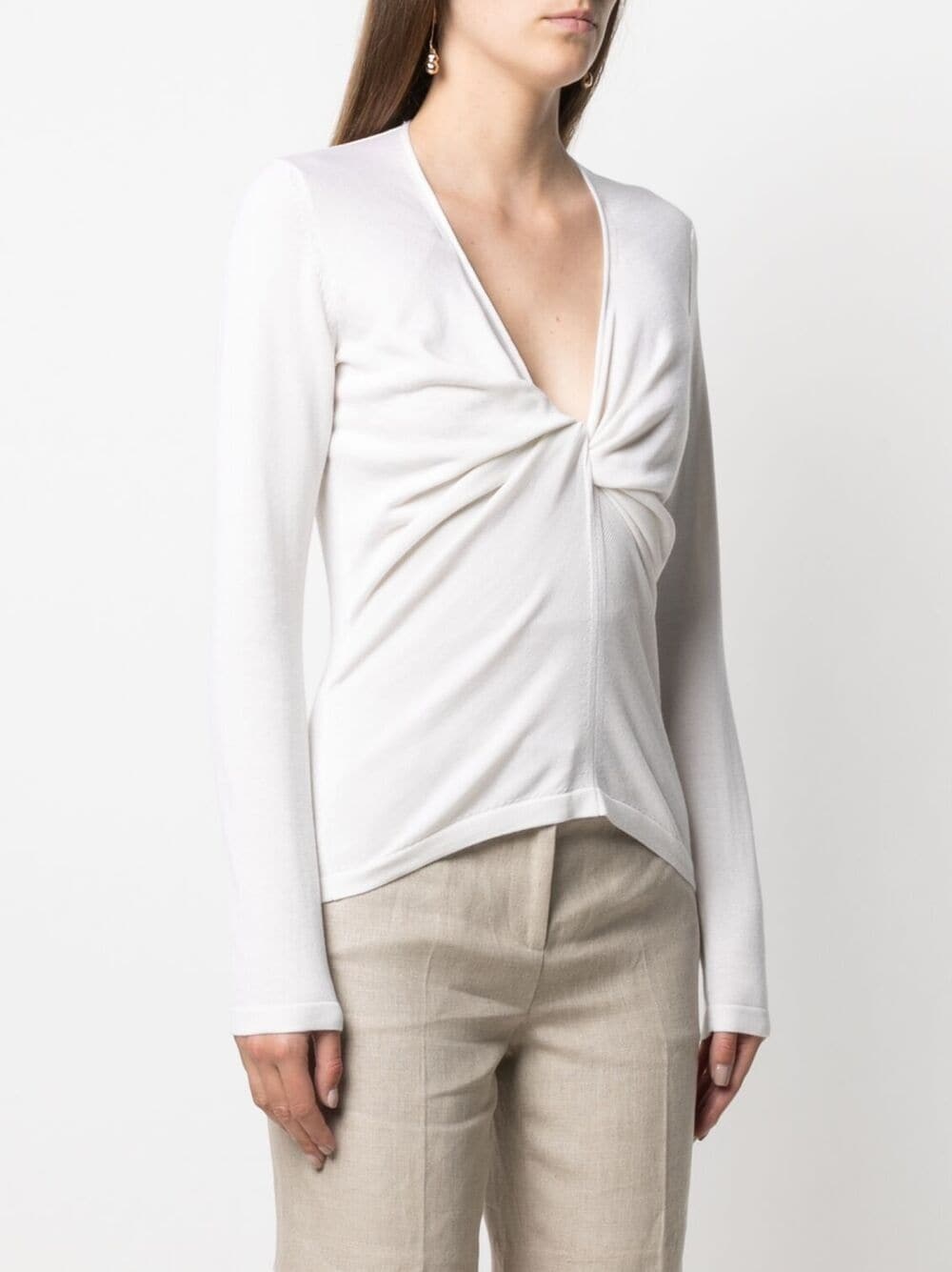 plunge-neck twist-detail knitted top - 3