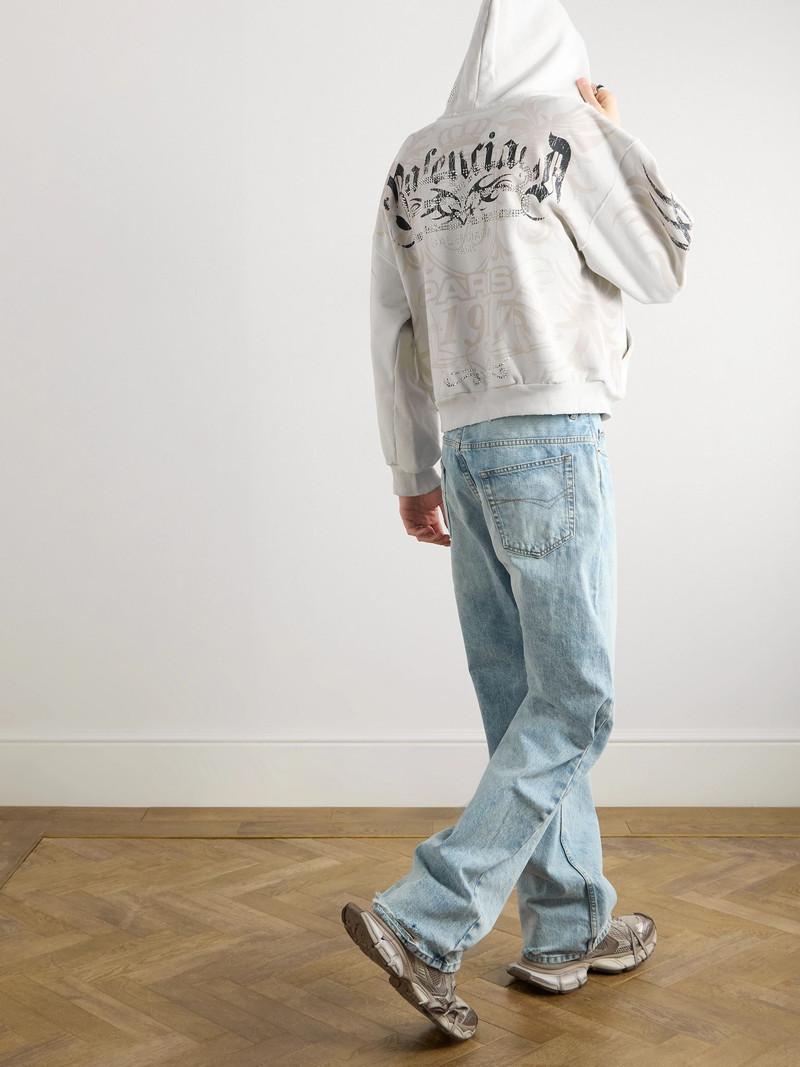 BALENCIAGA Tacky Embellished Metallic Logo-Print Cotton-Jersey Zip-Up Hoodie Off-white outlook