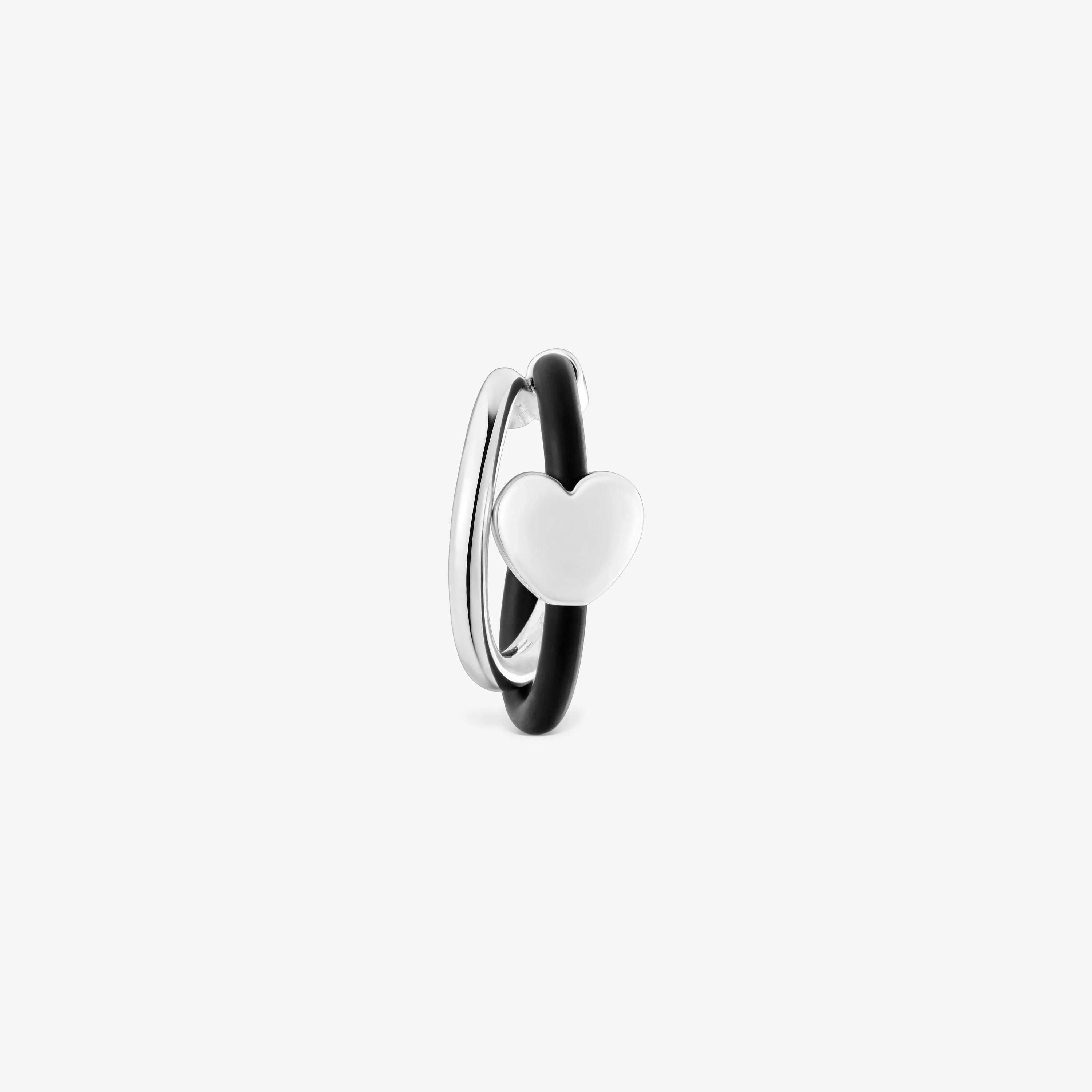 Heart earcuff in silver and rubber Bold Motif - 1
