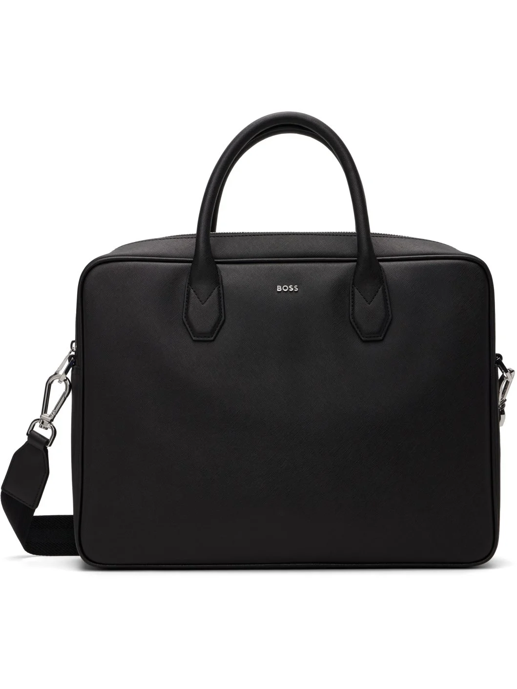 Black Logo Lettering Grained Briefcase - 1
