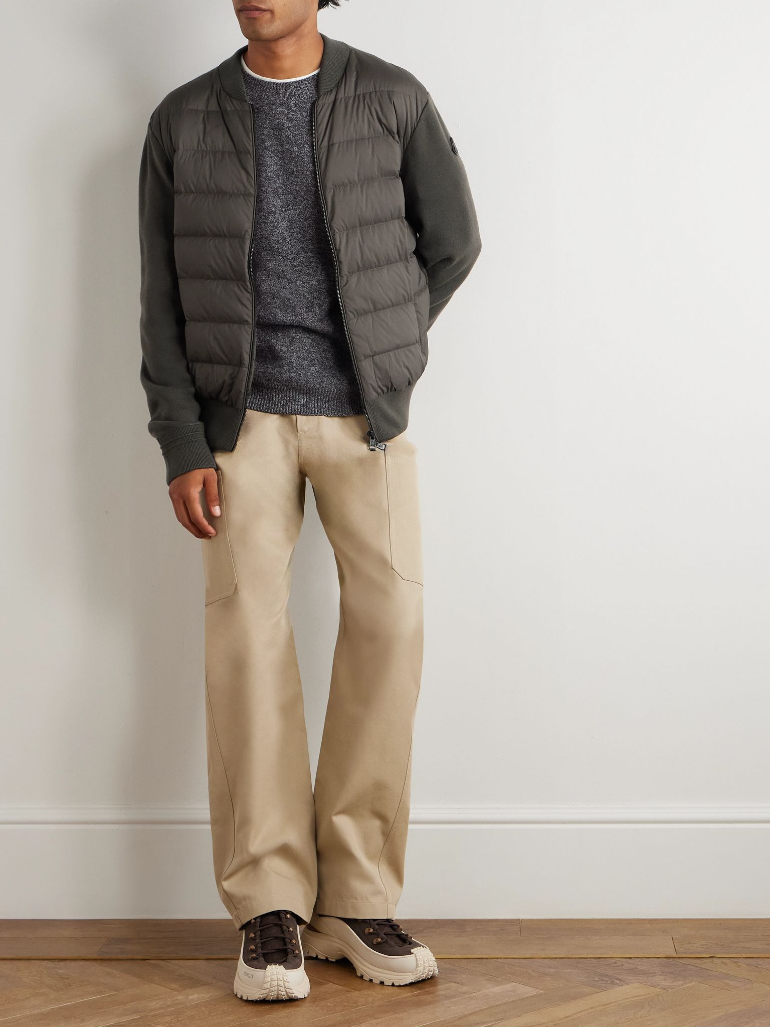 Logo-Appliquéd Shell-Trimmed Wool and Cashmere-Blend Sweater Gray - 2