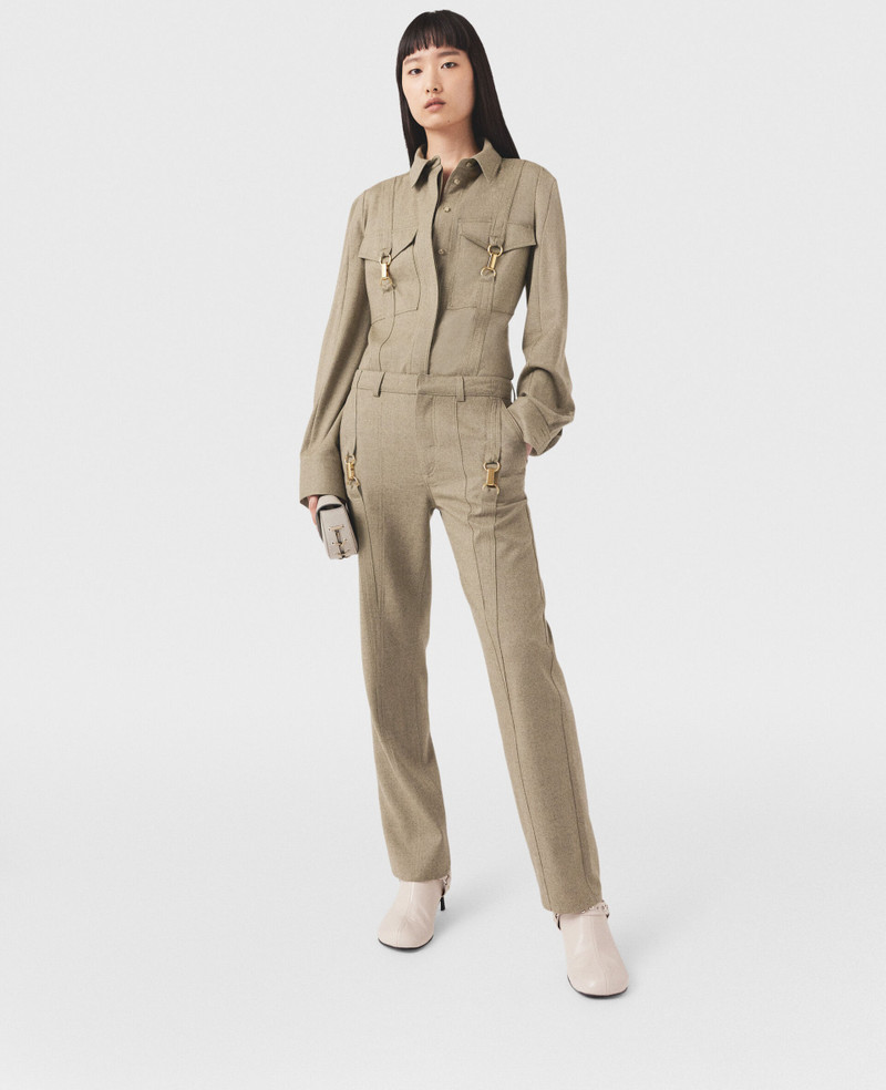 Clasp-Embellished Mid-Rise Wool Pants 1