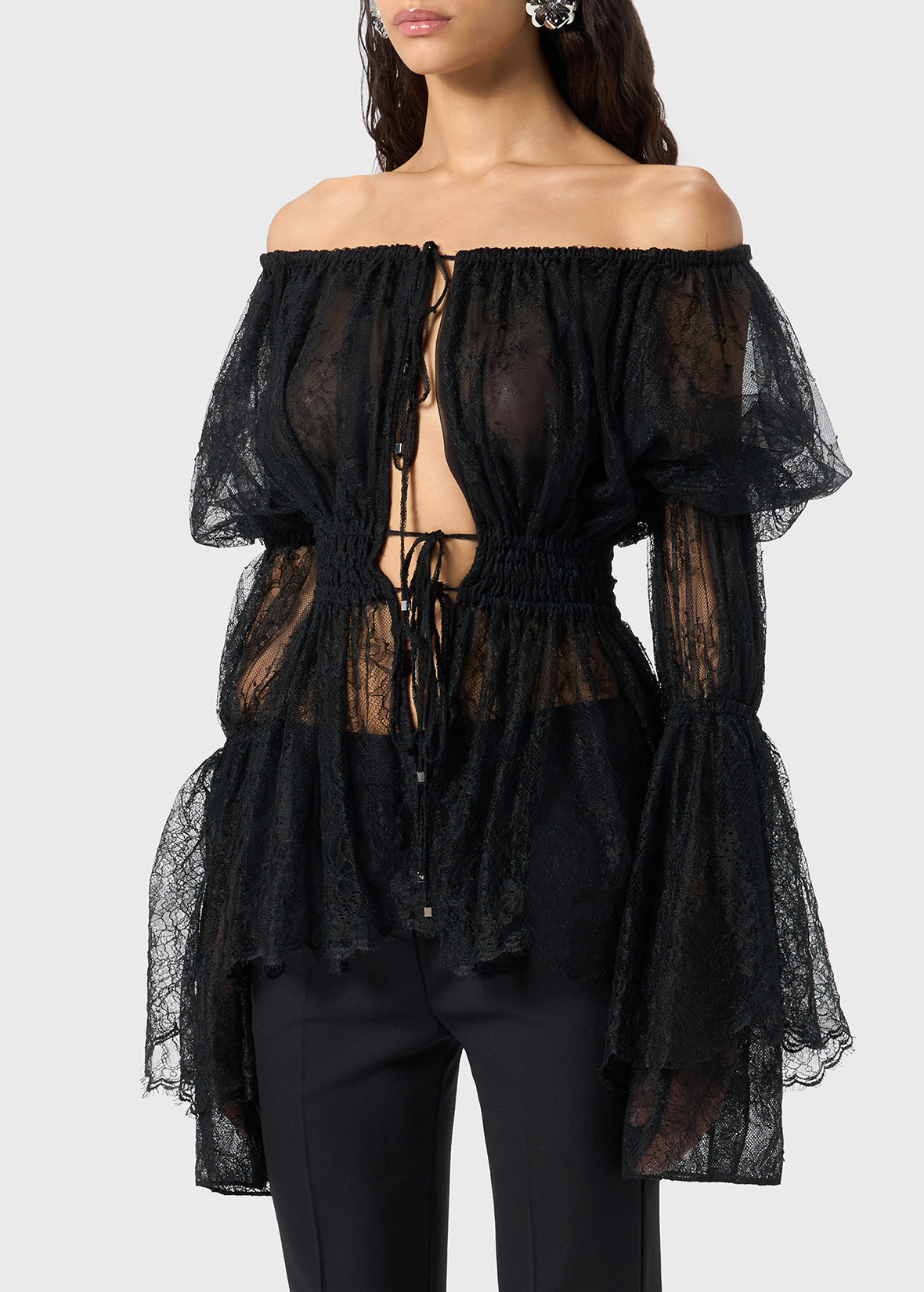 CHANTILLY LACE SHIRT WITH GATHERING - 5