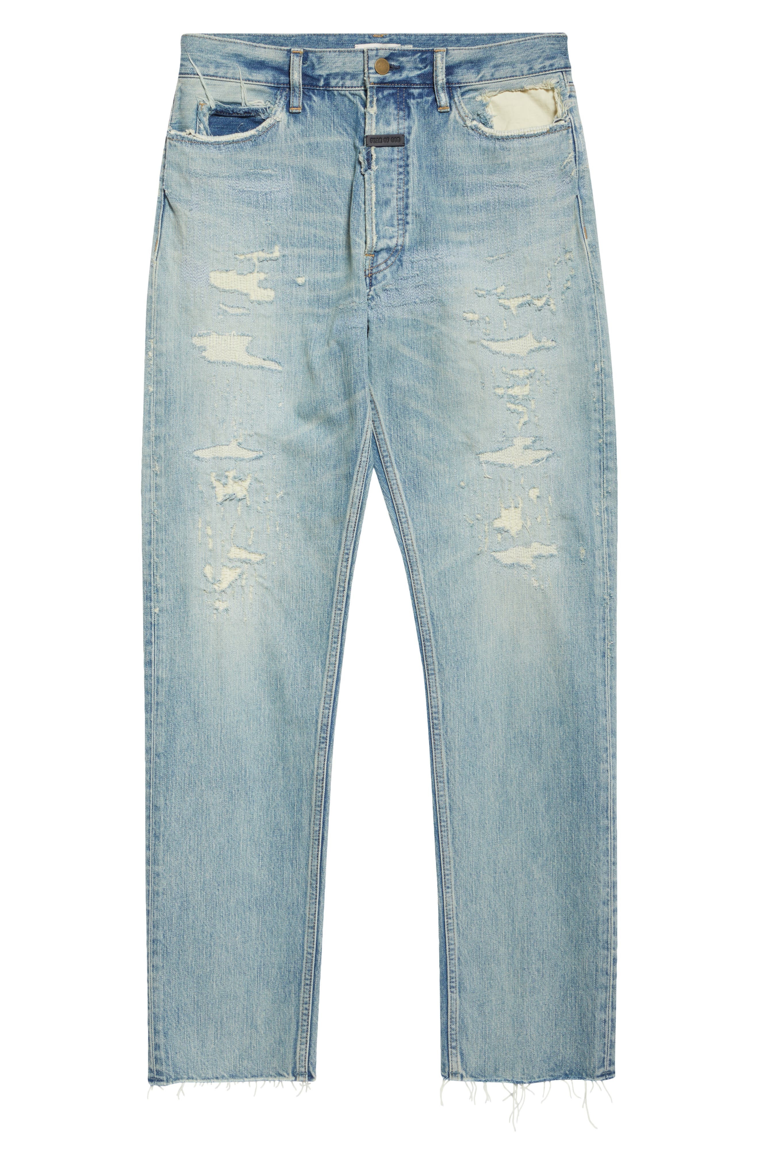 Fear of God Rip & Repair Straight Leg Jeans in Repaired Indigo 2 at Nordstrom - 6