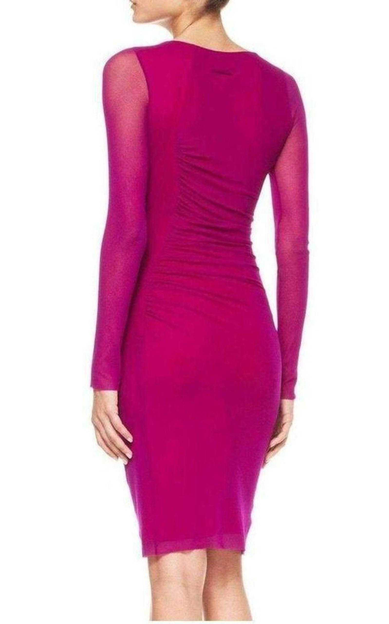 Purple Long Sleeve Ruched Waist Tulle Dress - 4