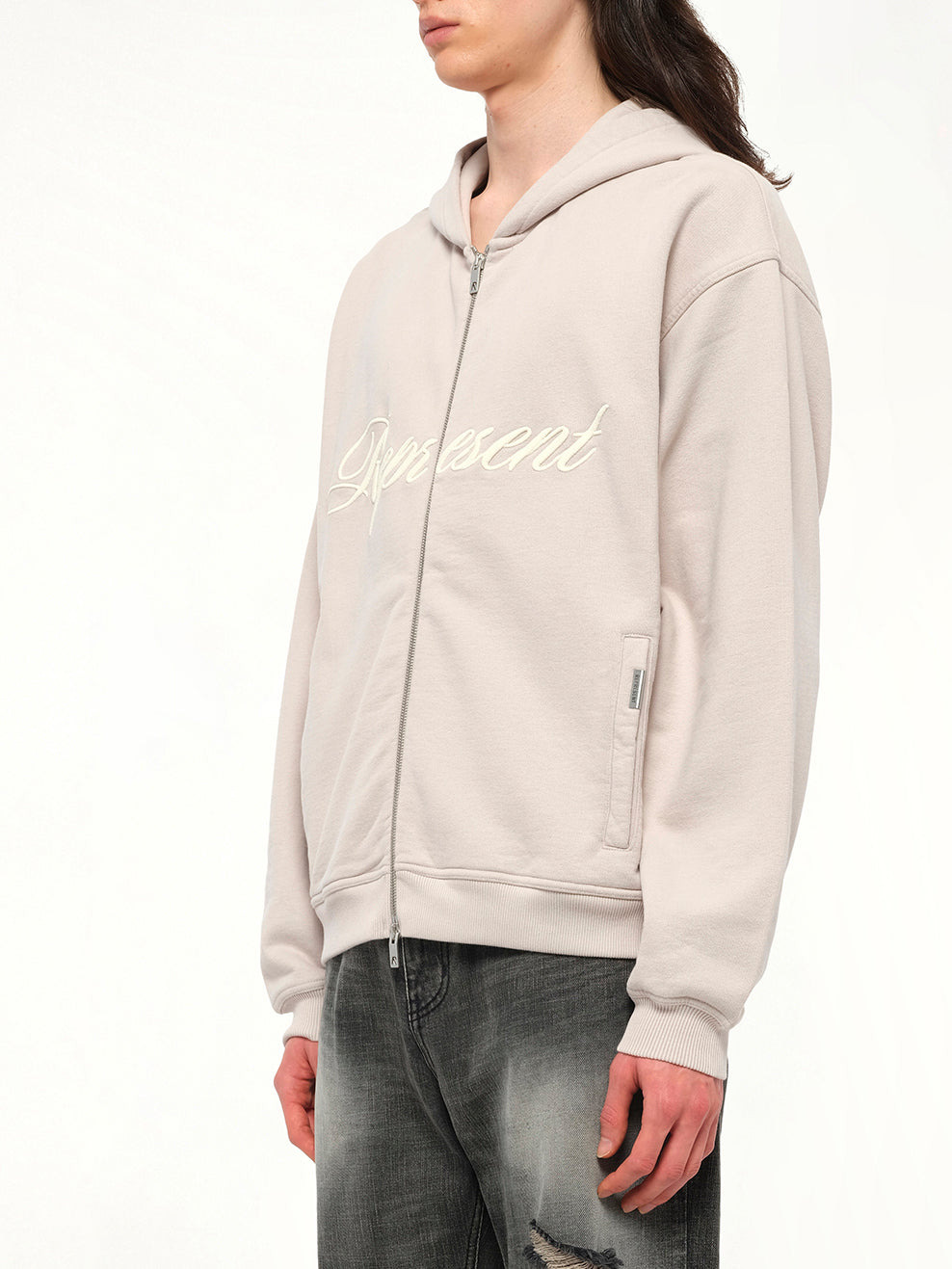 Script Logo Zip Hoodie in Concrete - 3