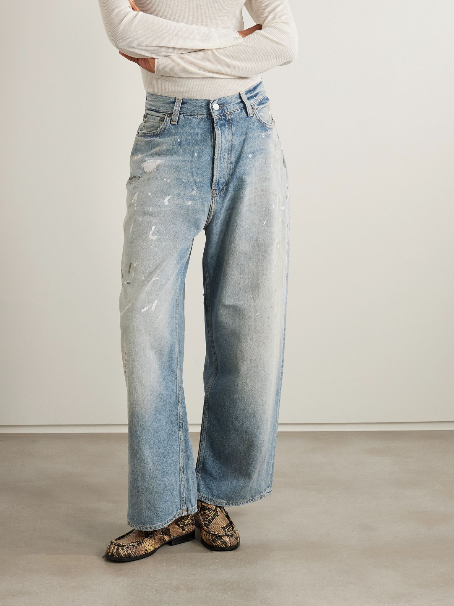 2023 distressed organic low-rise wide-leg jeans Blue - 3