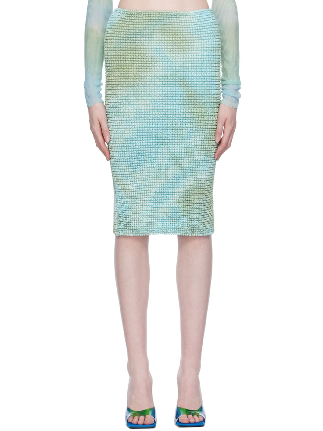 Blue Smocked Midi Skirt - 1