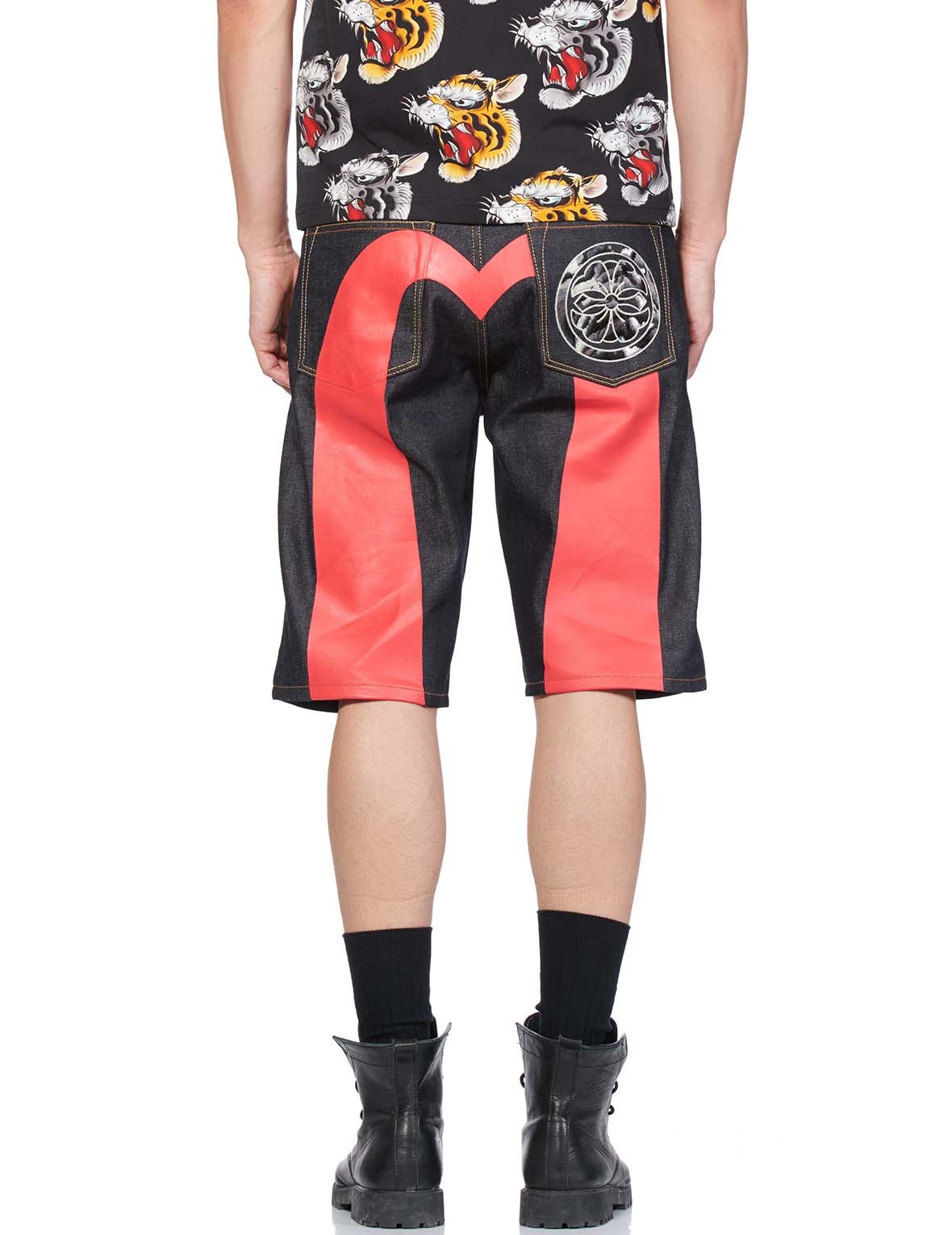 DAICOCK PRINTED DENIM SHORTS WITH TIGER-PATTERNED KAMON EMBROIDERY - 4