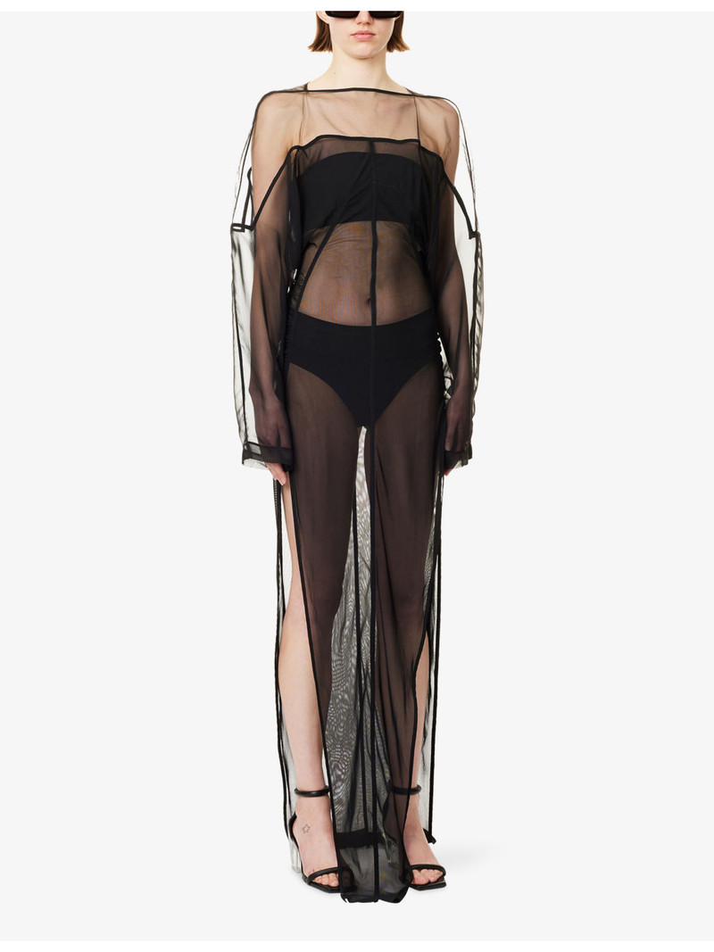 Rick Owens Collage Long-Sleeve Mesh Gown outlook