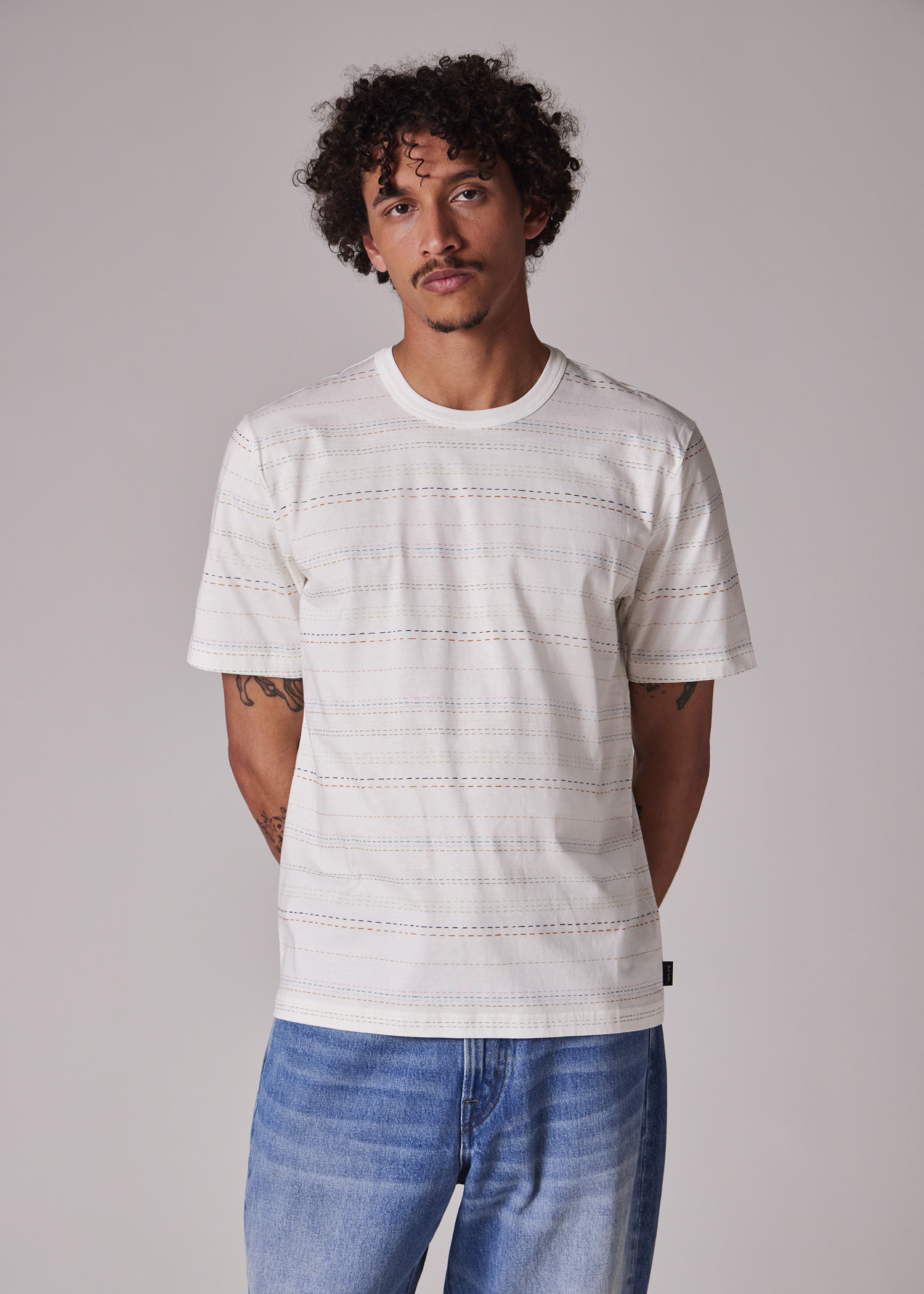 White Multi-Stripe Cotton T-Shirt - 4