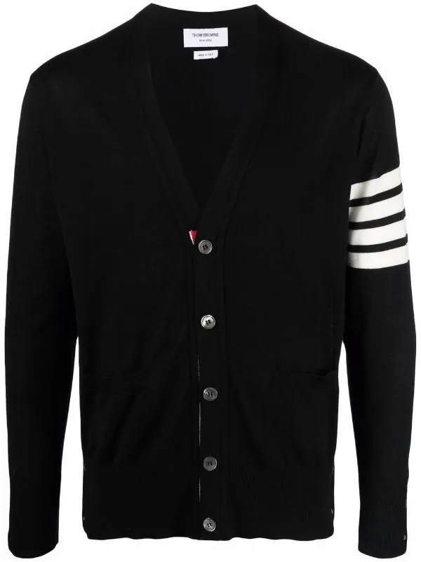 THOM BROWNE - Men Classic 4 Bar Merino Wool V-Neck Cardigan - 5