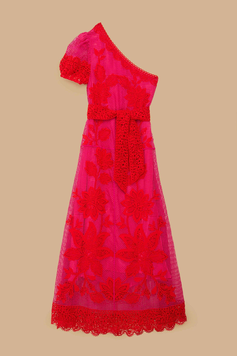 Bicolor Guipure One-Shoulder Maxi Dress 5