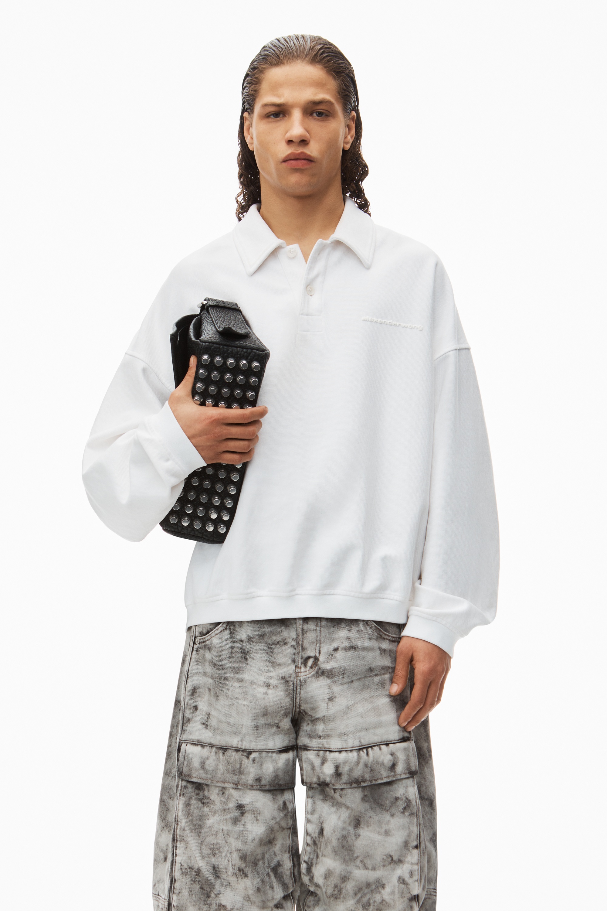 puffed logo oversized polo top in cotton - 2