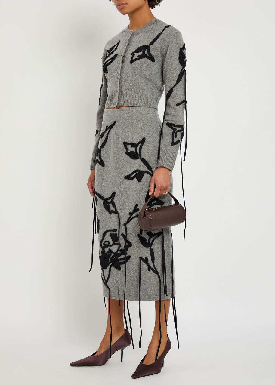Erdem Floral-appliquéd Merino Wool Midi Skirt - 3