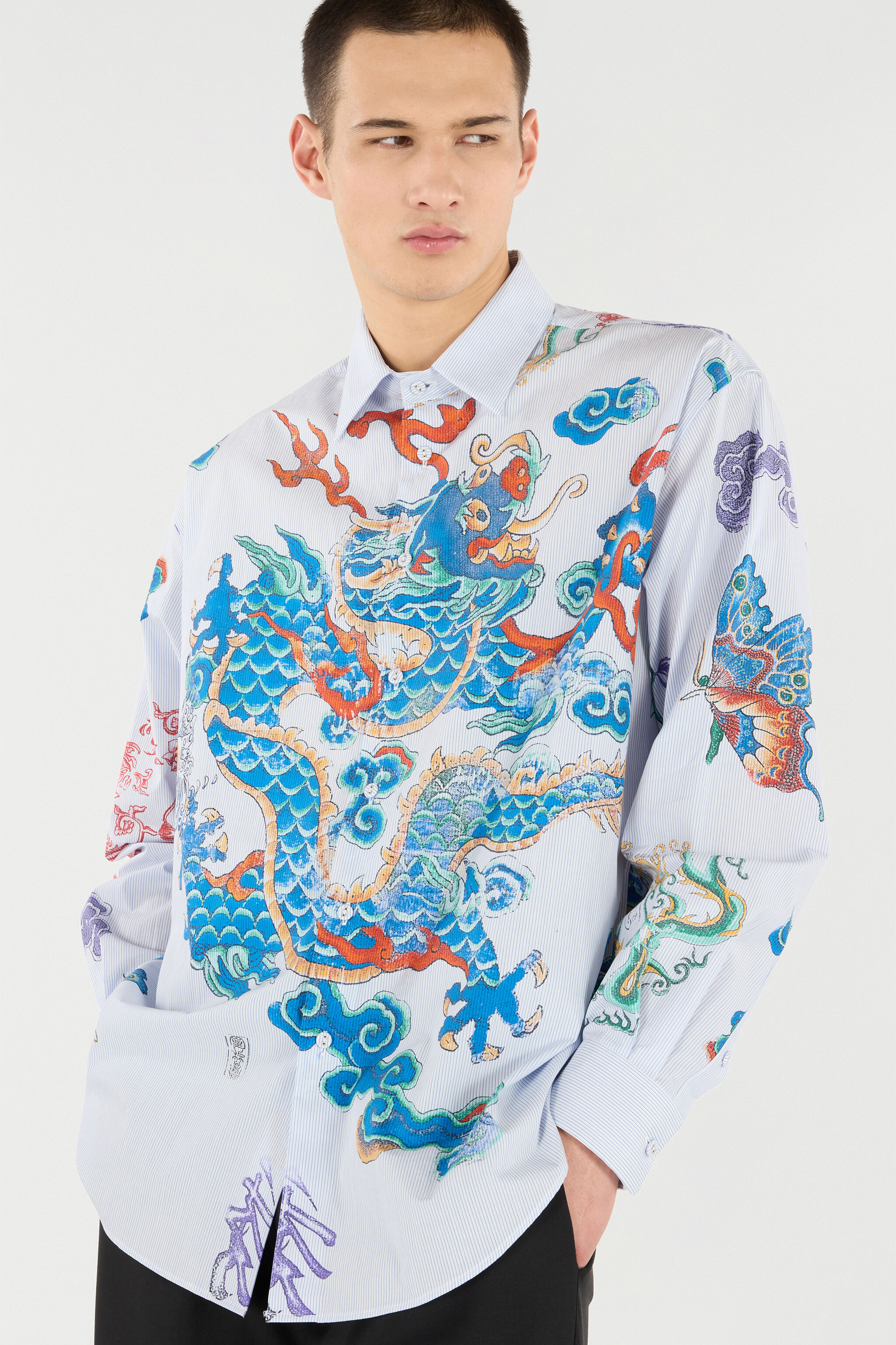 Shirt With Dragon, Flowers And Butterflies - 6