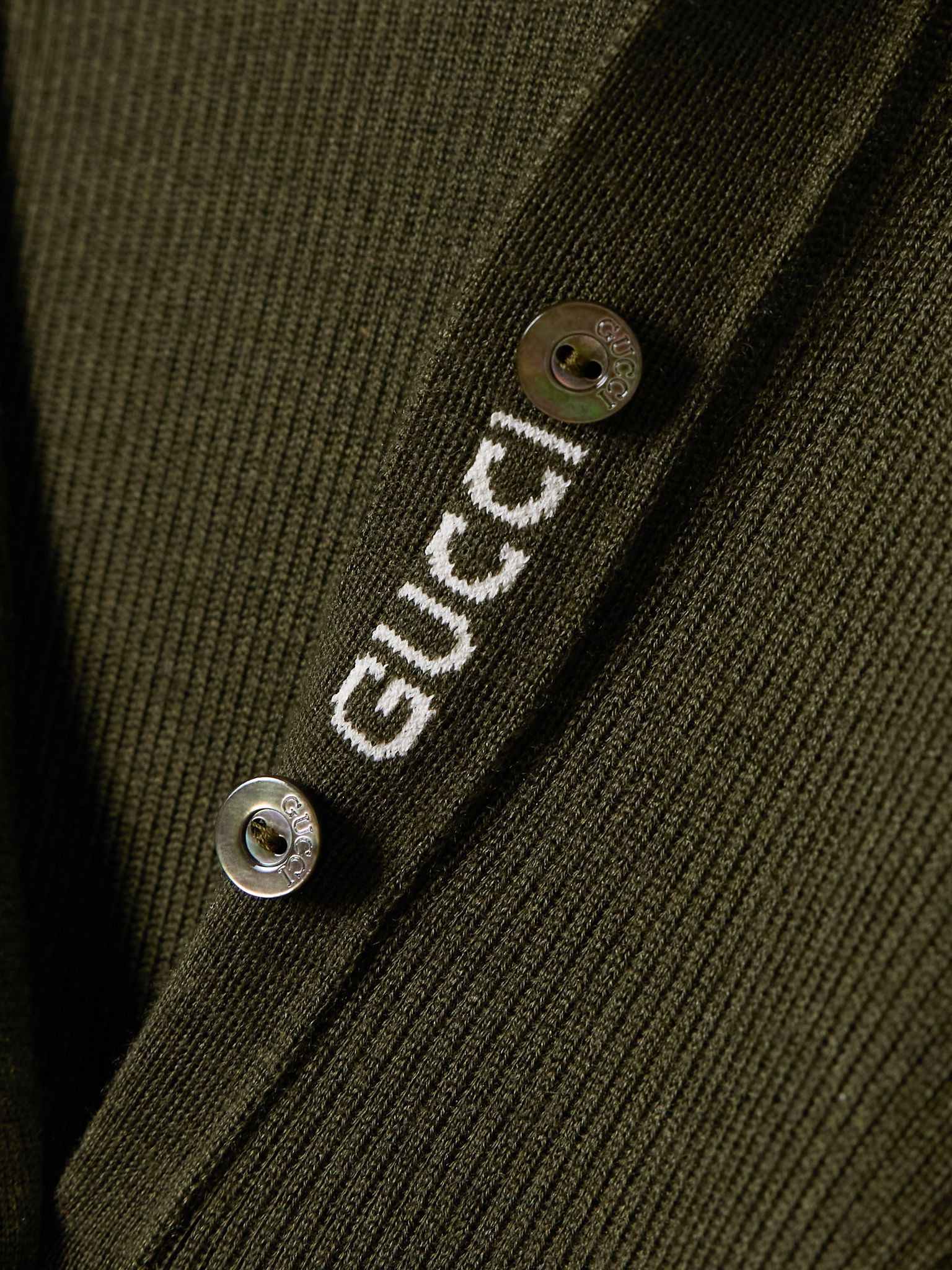 Striped ribbed cashmere and silk-blend polo shirt Army green - 5