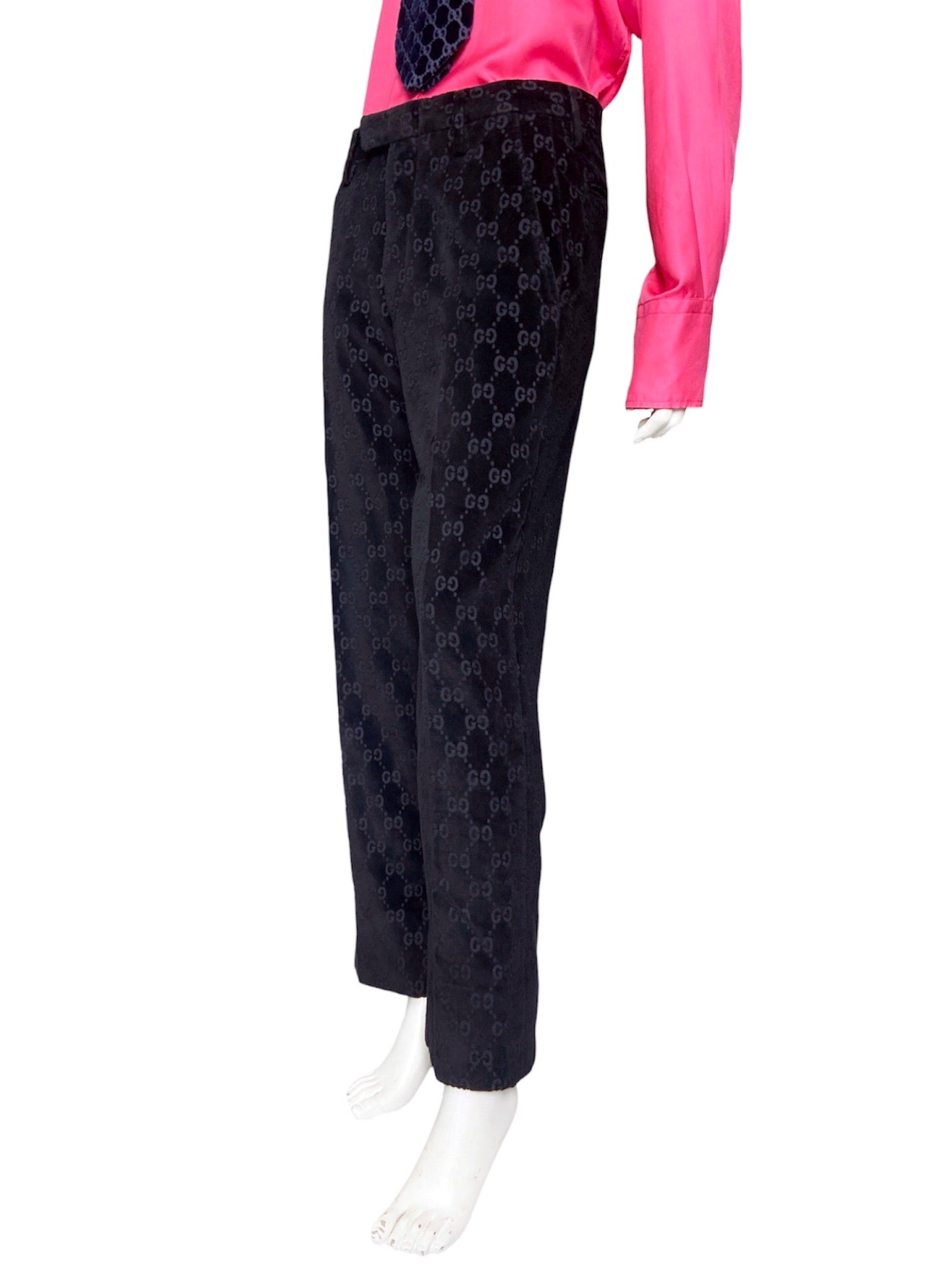 Gucci Fall 1997 Tom Ford Men’s Navy Monogram Velvet Trousers Pants 44 - 7