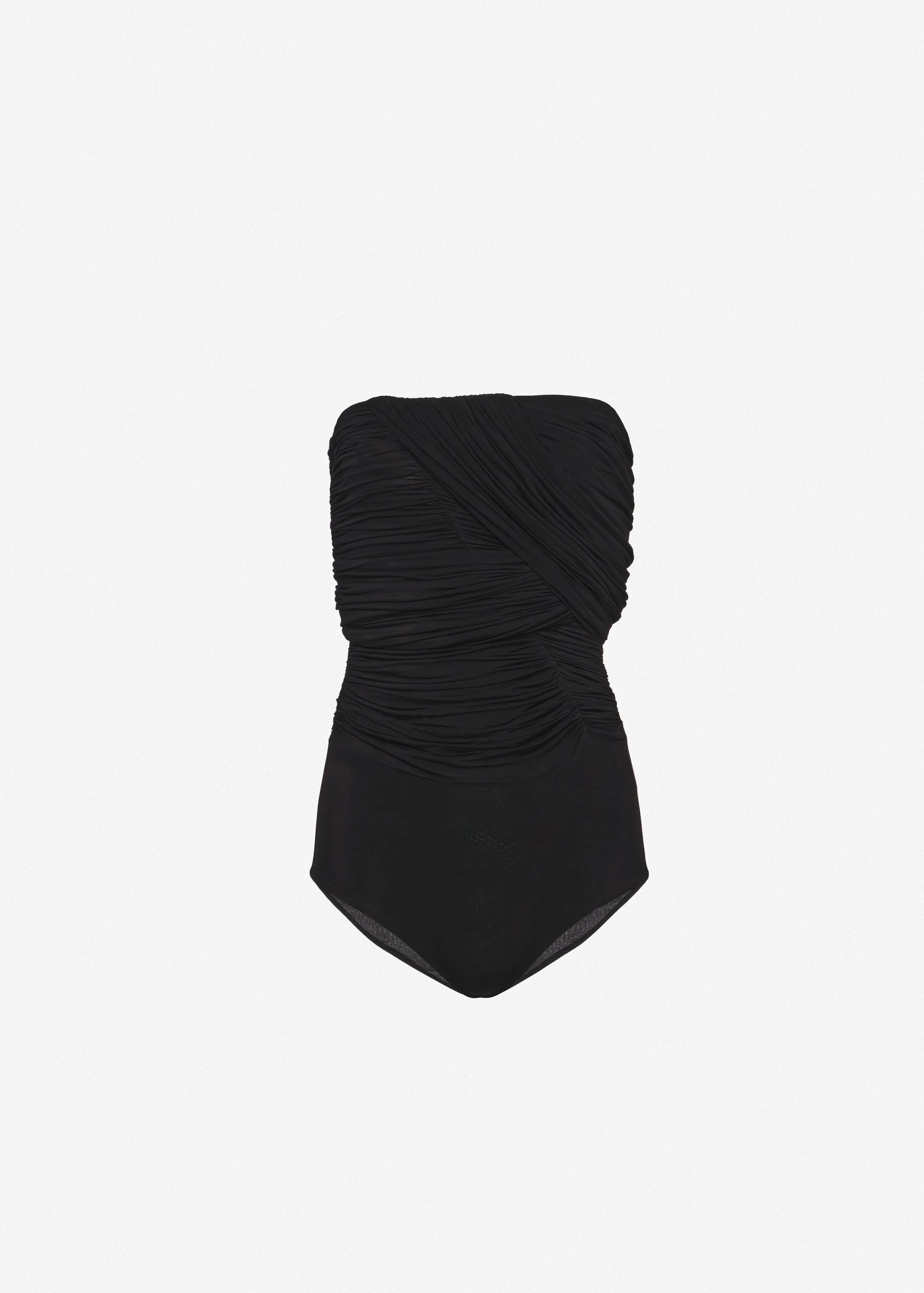 Gathered bodysuit with draped overlays in black - 1