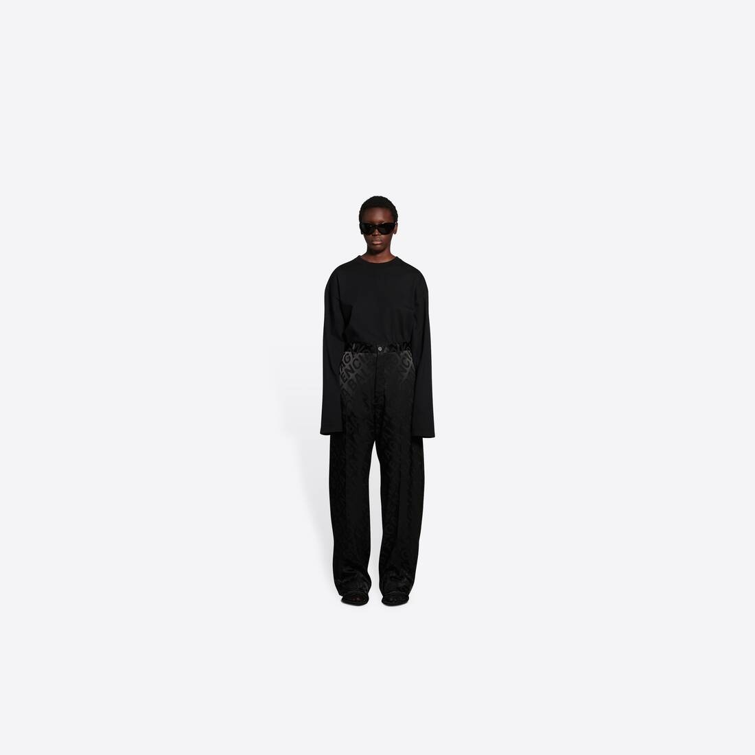 Women's Large Logo Baggy Pants in Black - 3