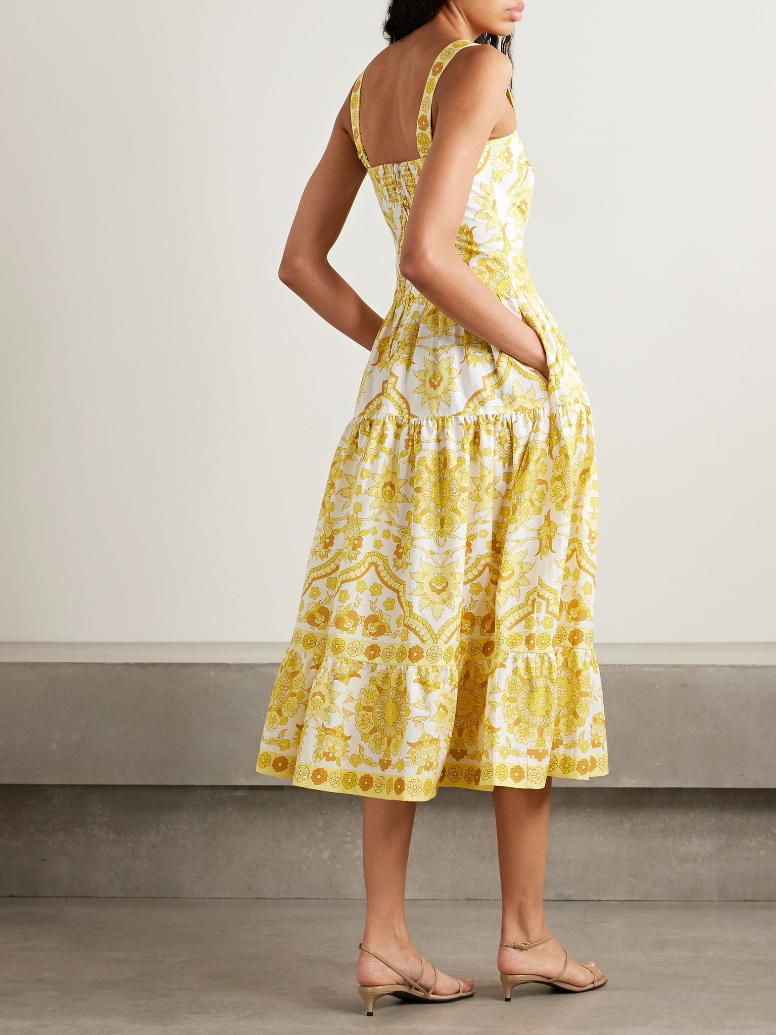 Margarita tiered floral-print cotton-poplin midi dress Yellow - 3