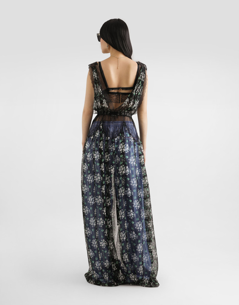 Geranium bouquets-print chiffon dressing gown 3