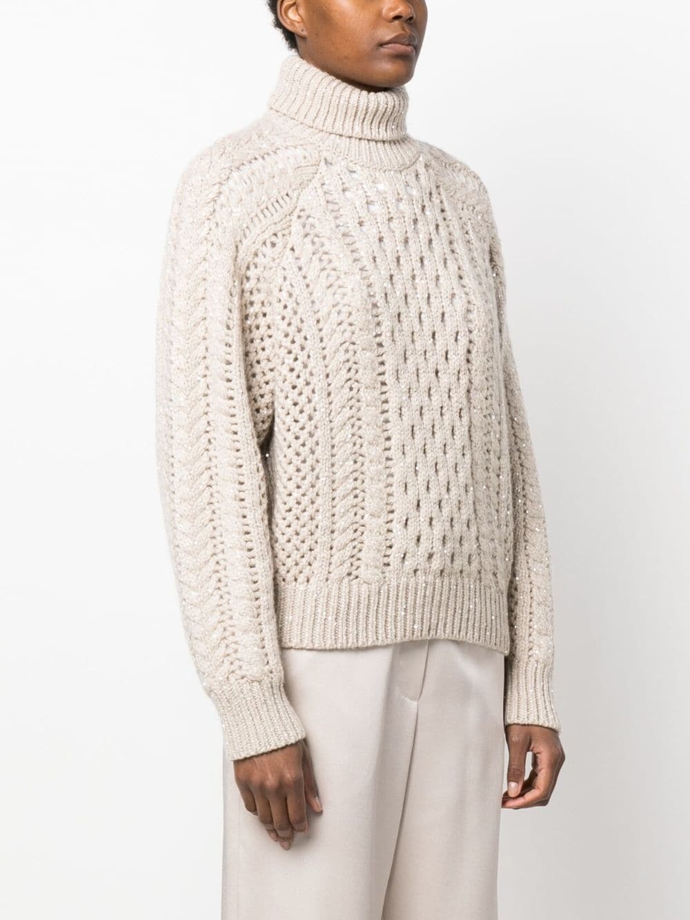 high-neck crochet-knit jumper - 3