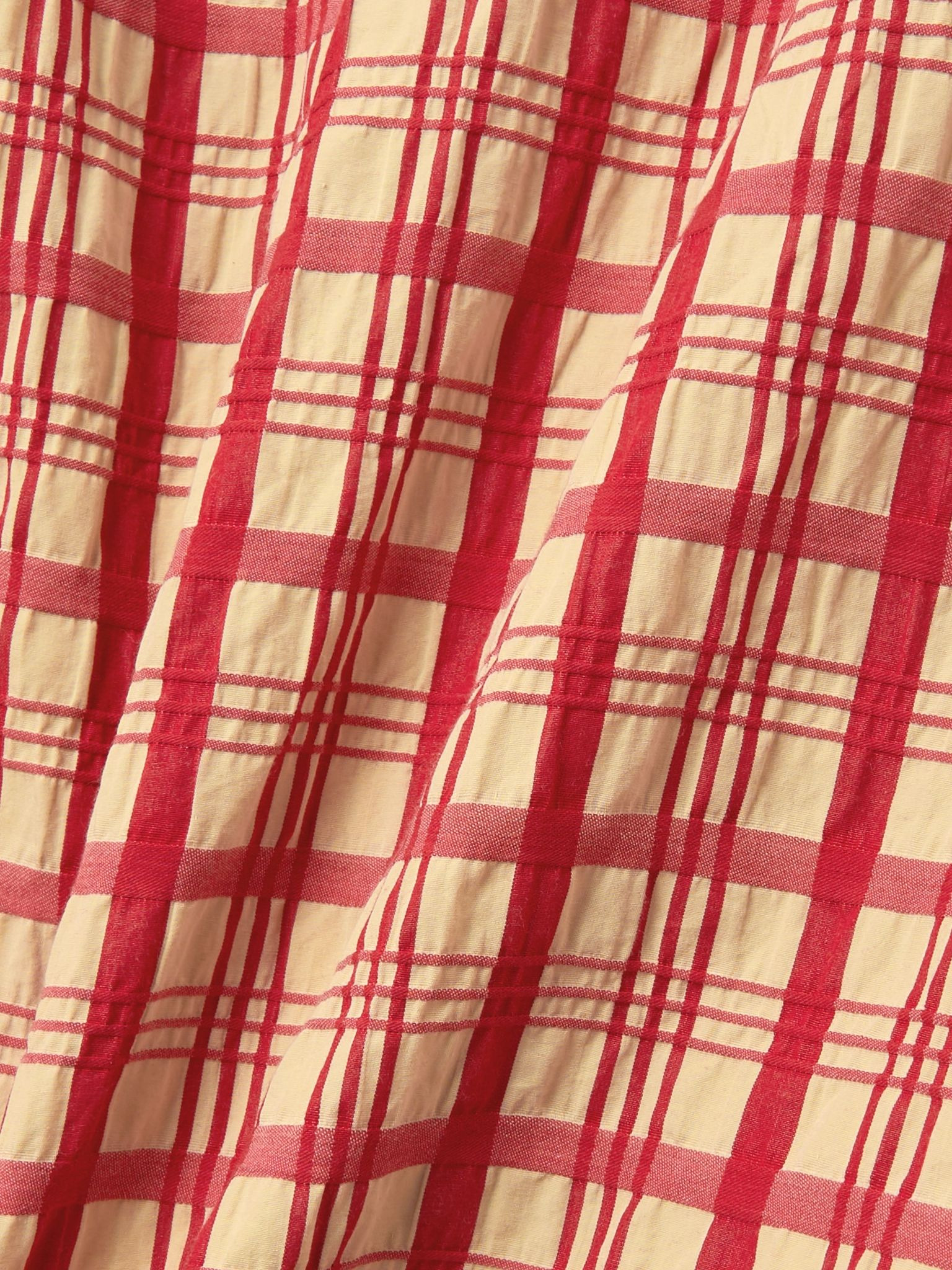 Draped checked cotton-seersucker blouse Red - 5